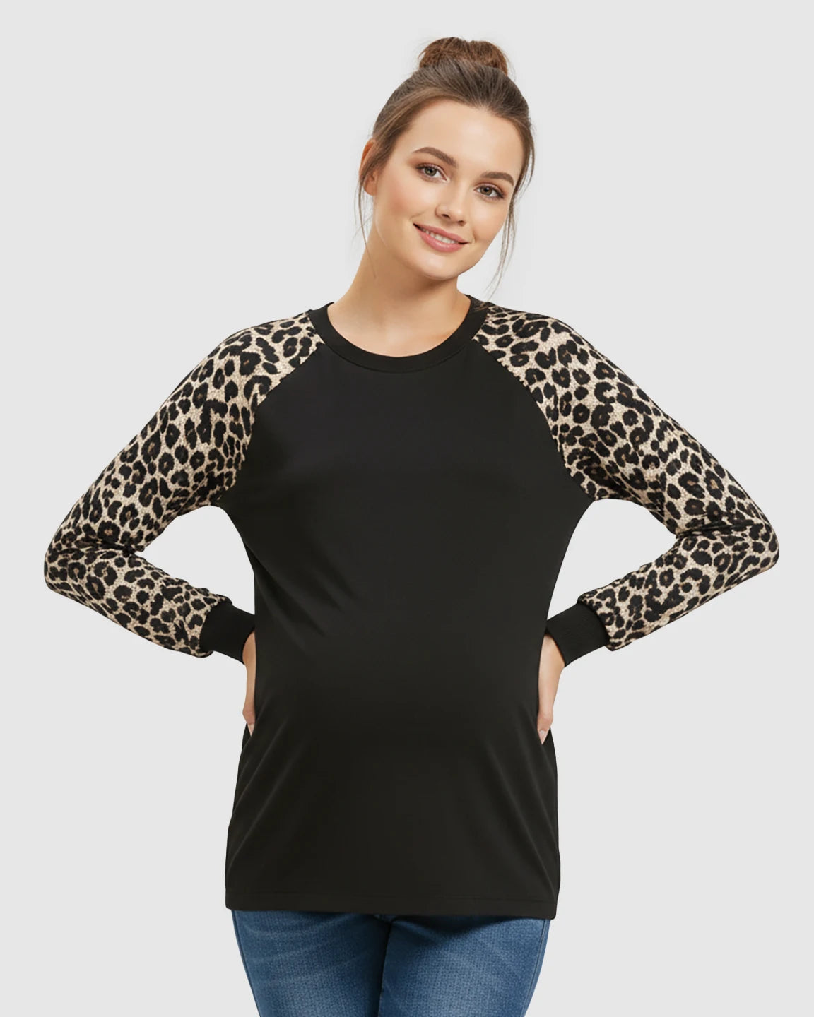 Soft Stretch Leopard Print Long Sleeve Maternity Top