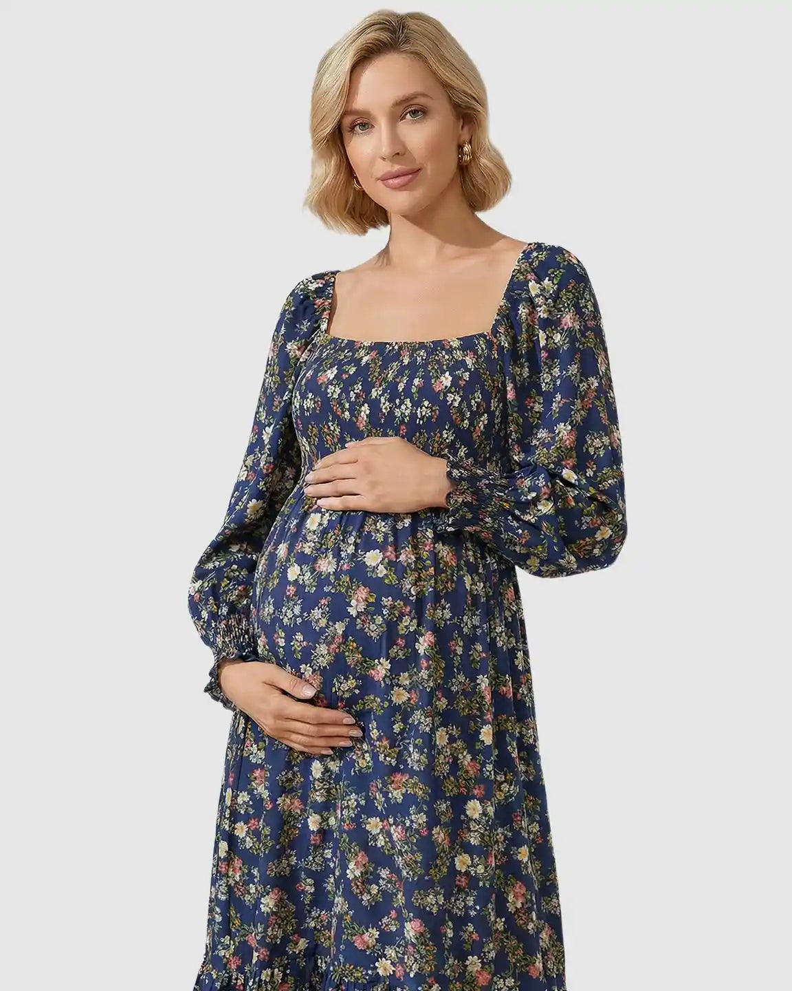 Smocked Bodice Relaxed Maternity Midi Dress