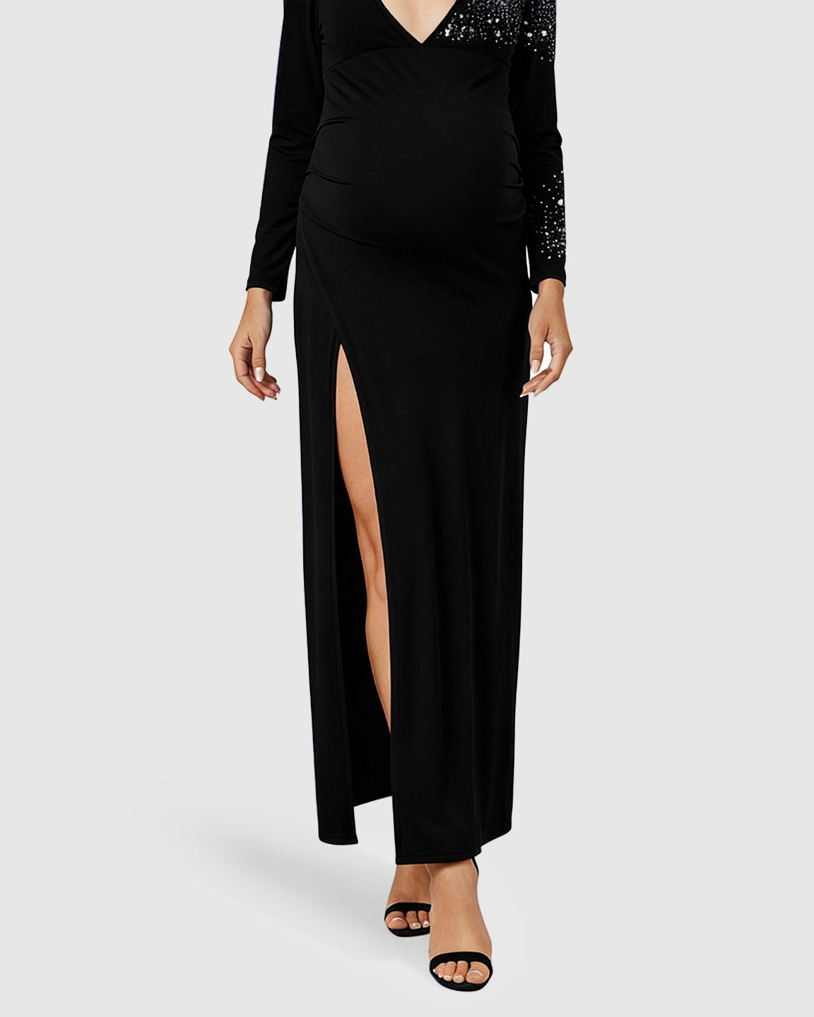 Long-Sleeve Bodycon Maternity Maxi Dress