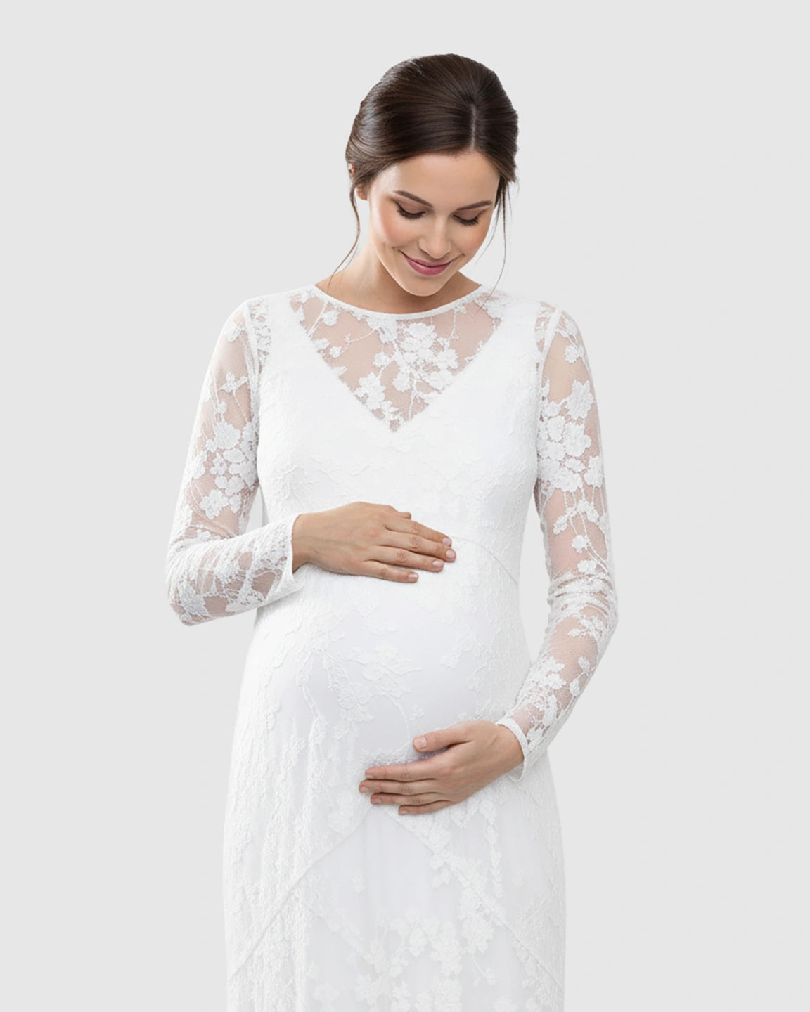 Detachable Mesh Lace V-Neck Maternity Maxi Dress