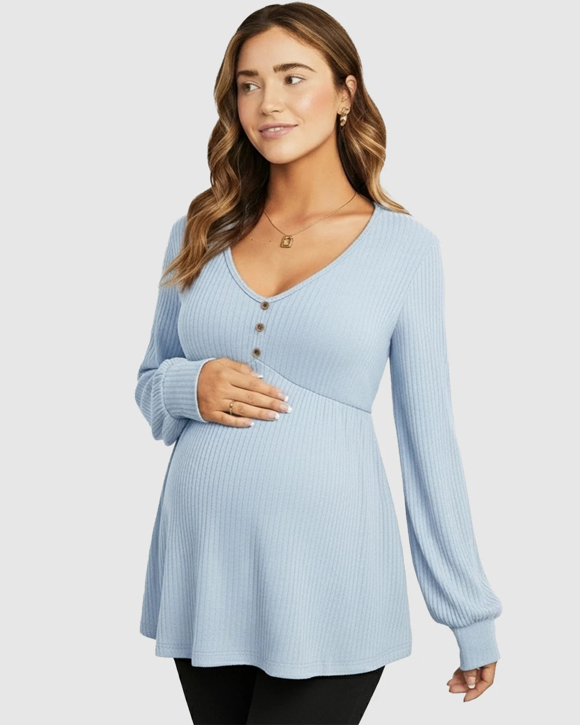 Ruffled V-Neck Ribbed Maternity Top