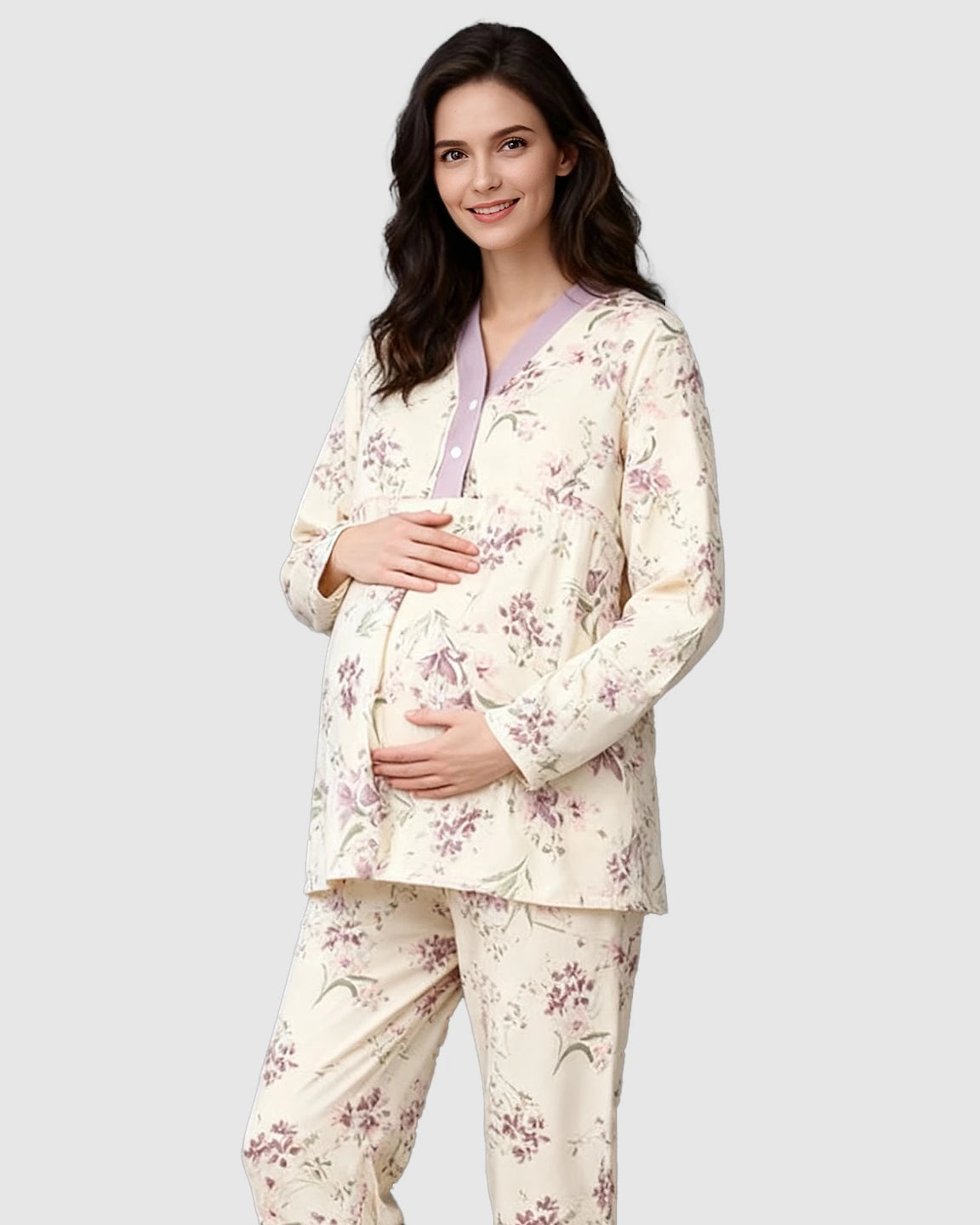 Double-Layer Cotton Plant Print Maternity Sleepwear Set