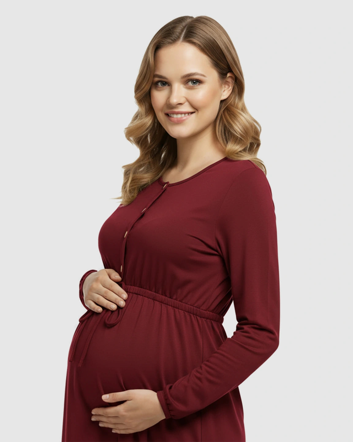 Button-Front Drawstring Waist Maternity Dress