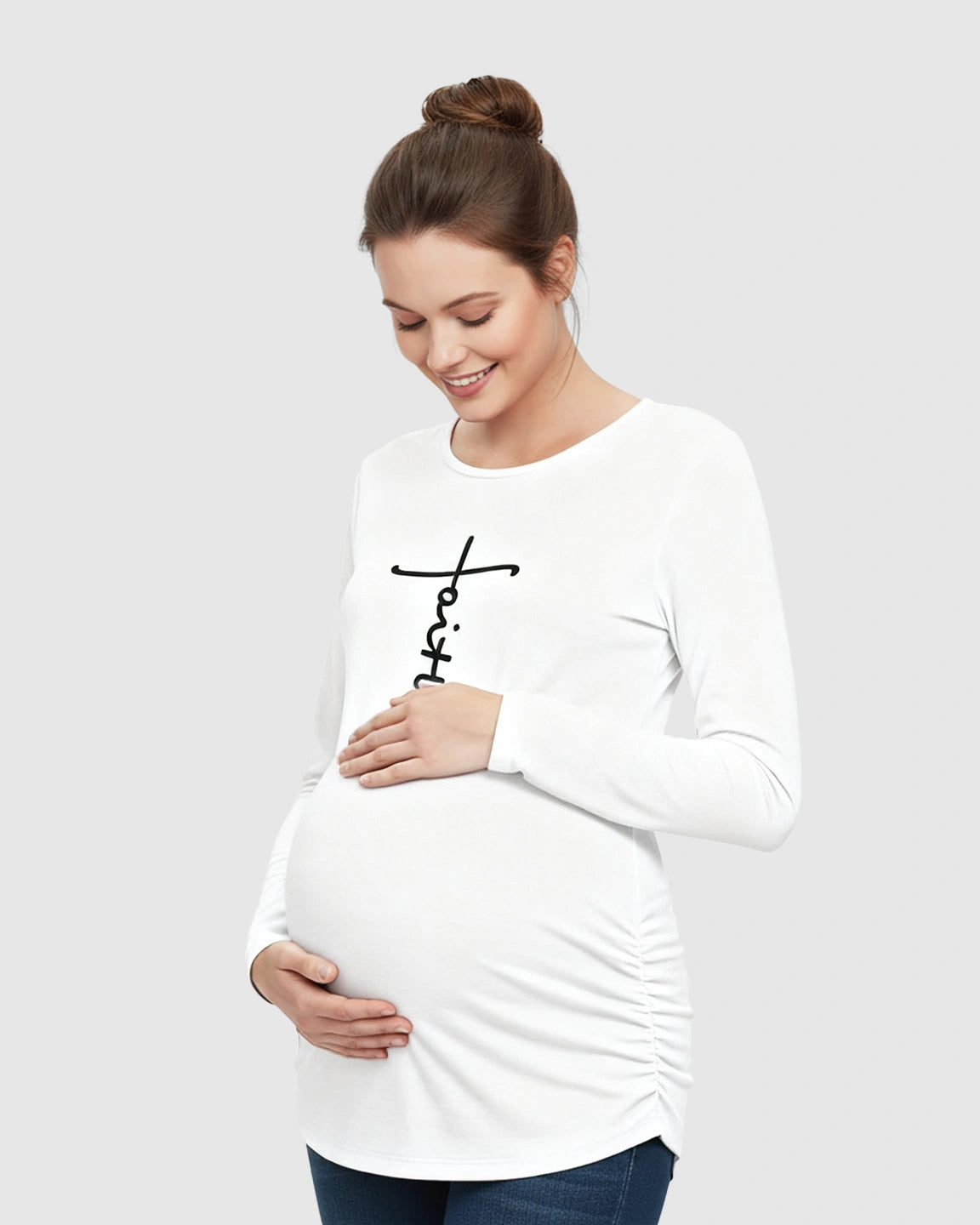 Ruched Side Long-Sleeve Maternity Top