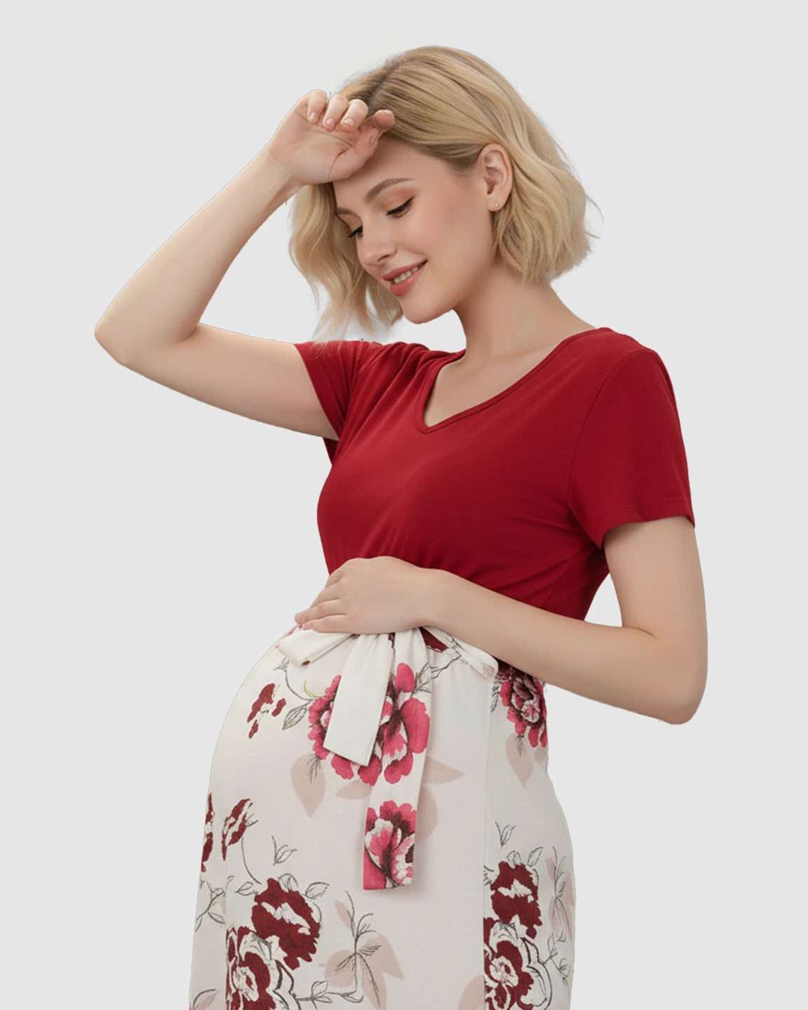 Tie Waist Floral Maternity Maxi Dress