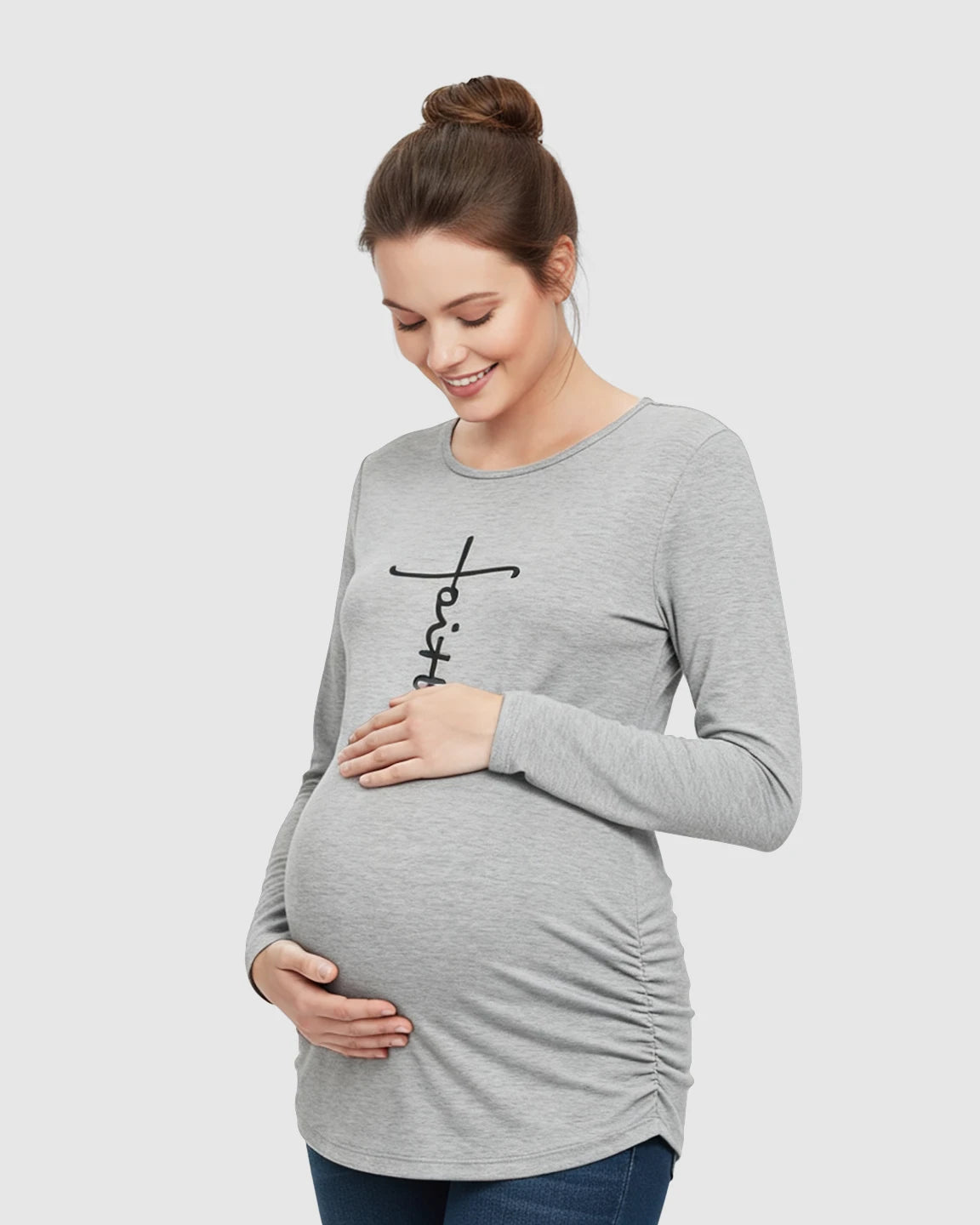 Ruched Side Long-Sleeve Maternity Top