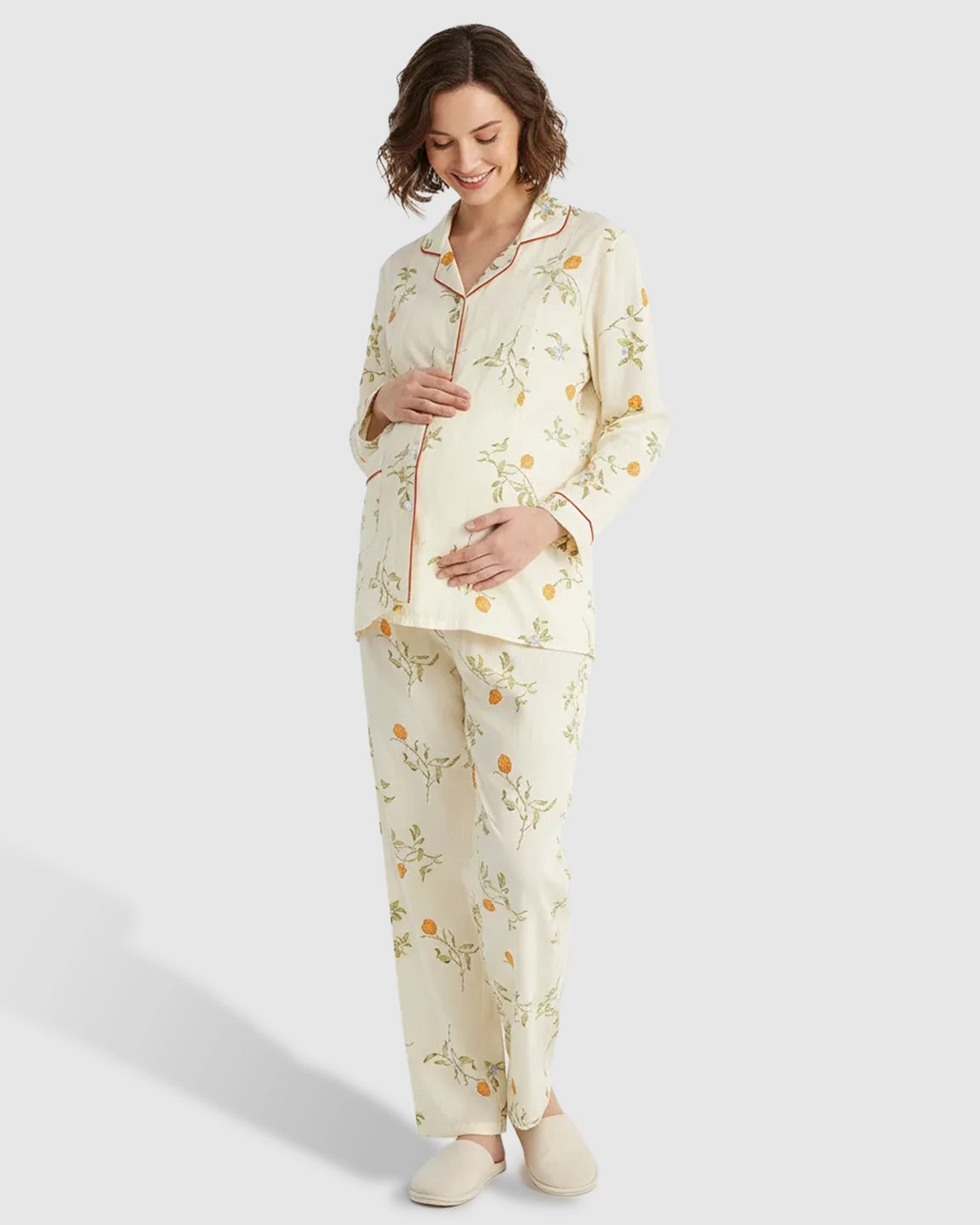 Button Front Pomegranate Print Maternity Sleepwear Set
