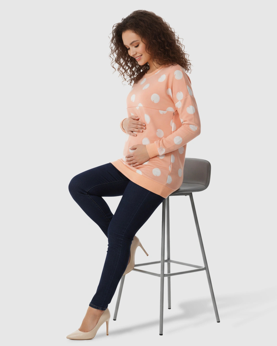 Polka Dot Round-Neck Maternity & Nursing Sweater