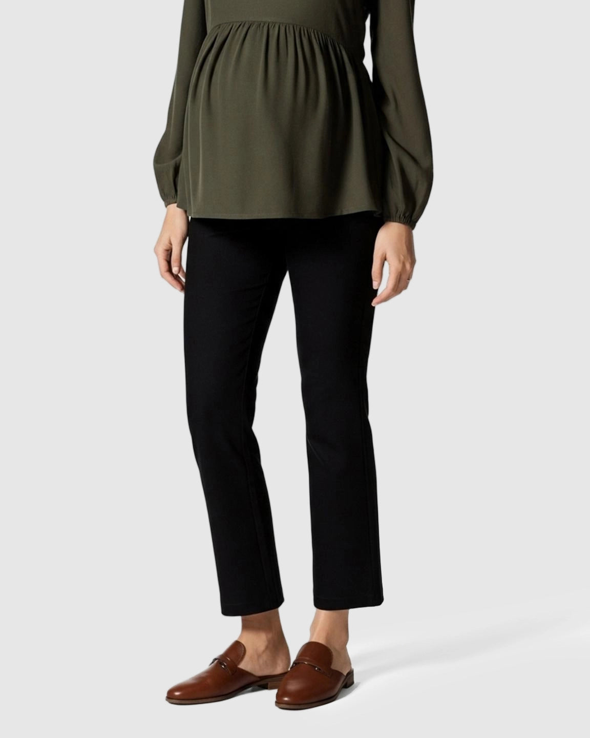 Mid-Waist Flared-Leg Maternity Pants with Pockets