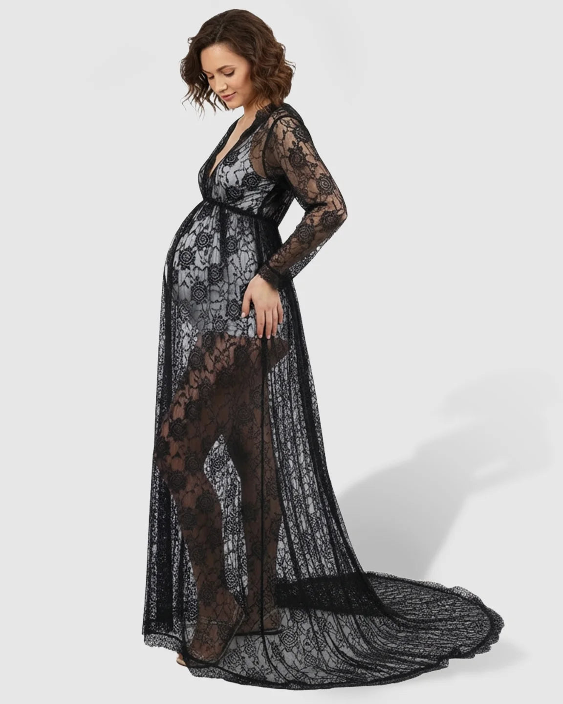 Floral Lace Romantic Maternity Photoshoot Maxi Dress