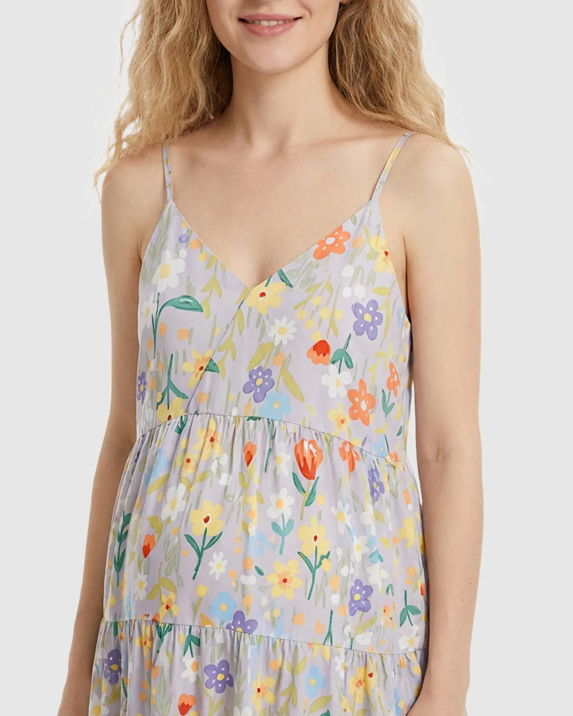 Spaghetti Strap Colorful Flowers Print Maternity Nightdress