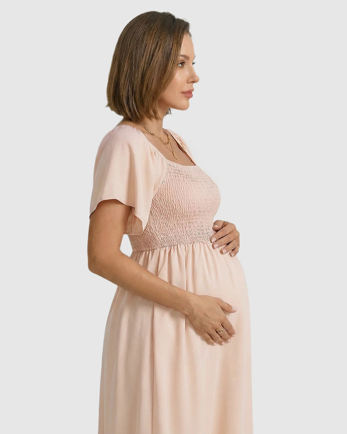 Smocked Square Neck Ruffled A-line Maternity Dress