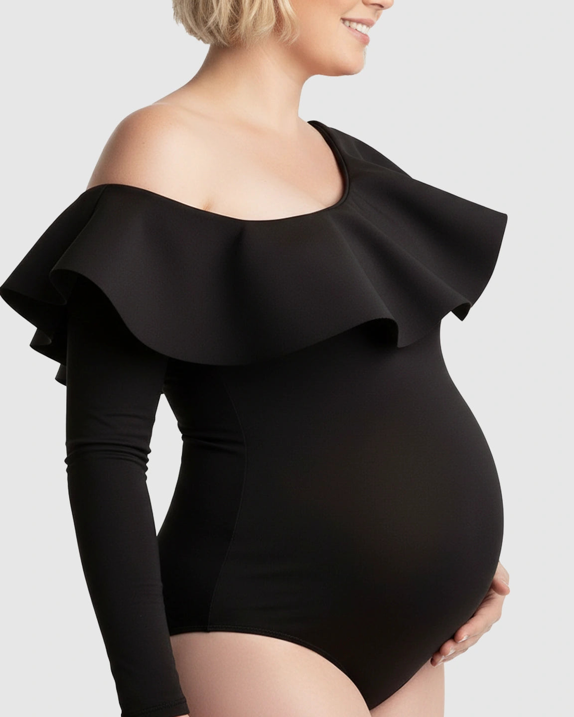 Ruffled One-shoulder Bodycon Maternity Bodysuit