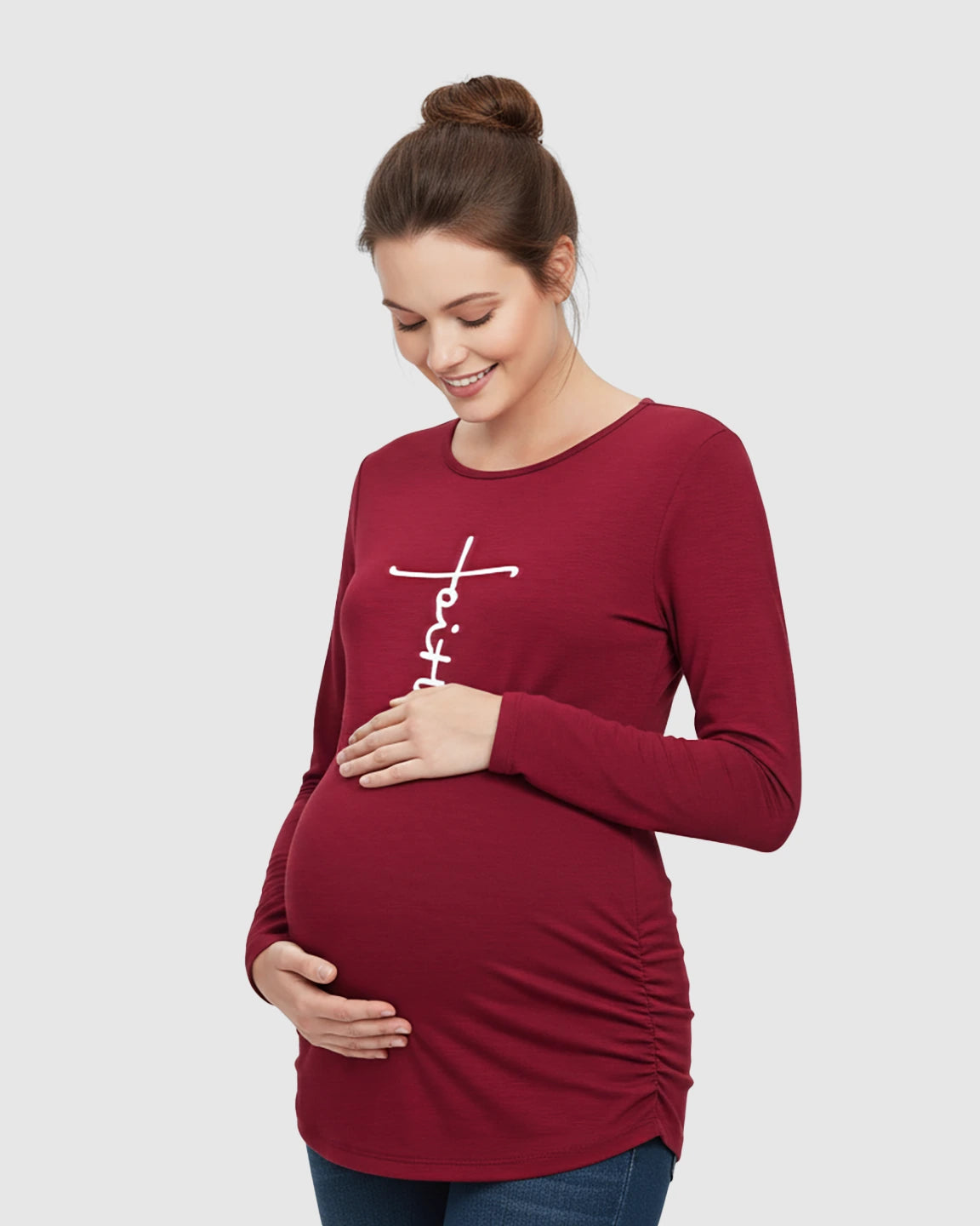 Ruched Side Long-Sleeve Maternity Top