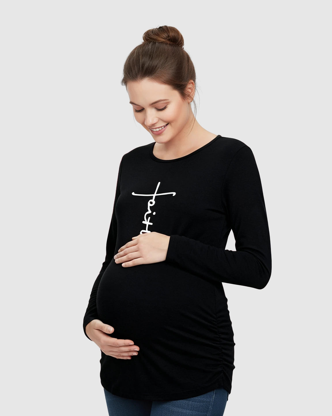 Ruched Side Long-Sleeve Maternity Top