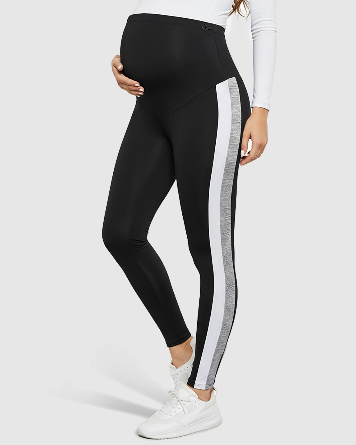 Stretch Waist Panel Side-Stripe Maternity Leggings