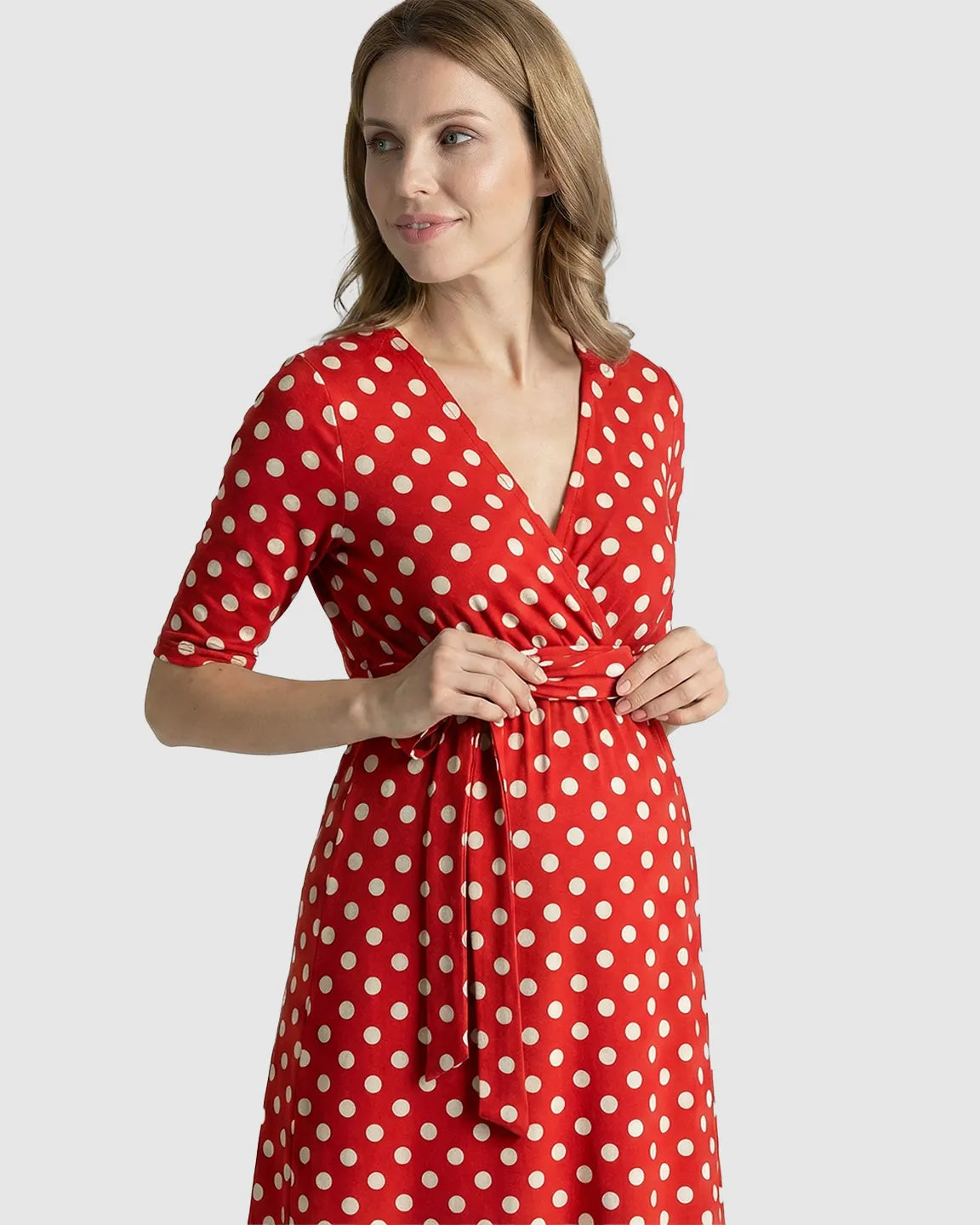 Adjustable Waist Polka Dot Maternity Dress