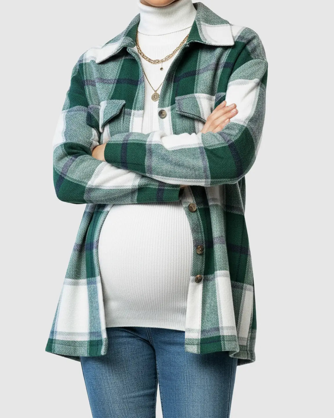 Plaid Lapel Button-Up Maternity Shacket