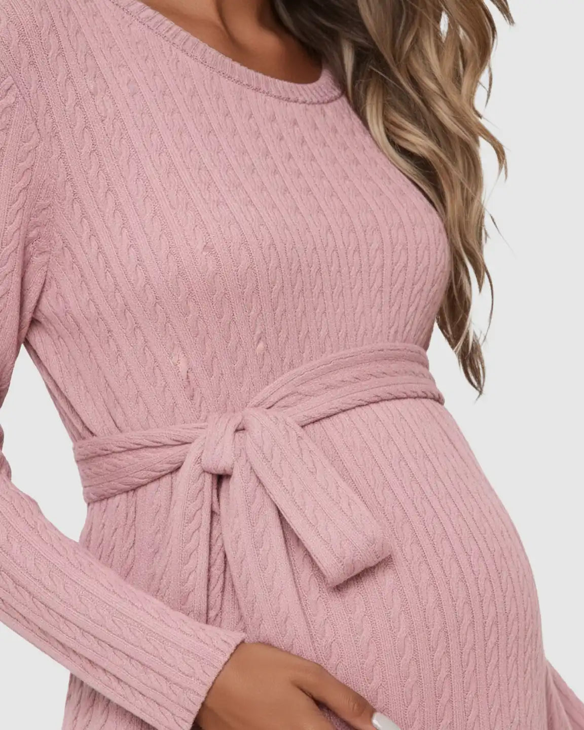 Ribbed Tie-Waist Maternity Midi Dress