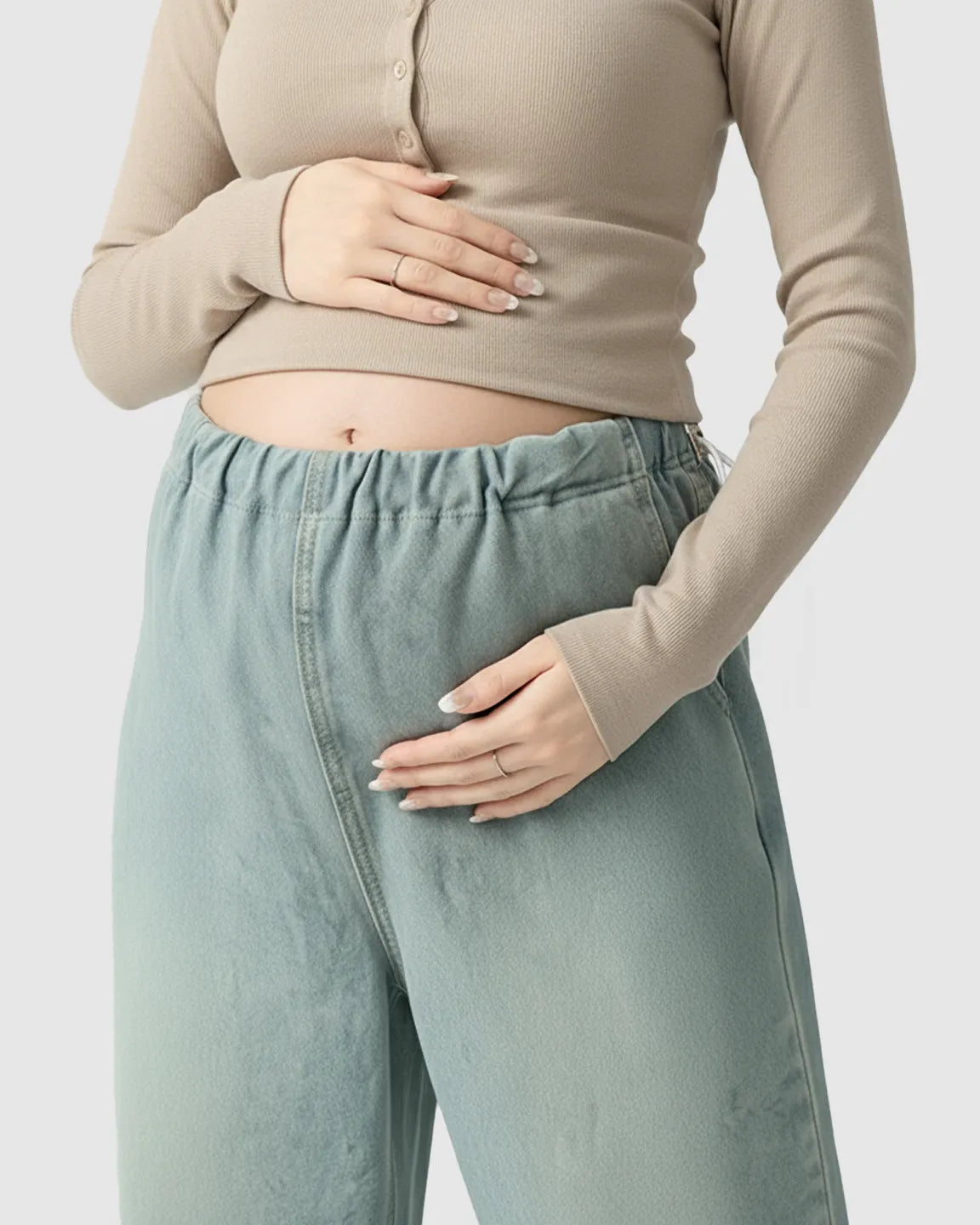 Adjustable Waist Wide-Leg Maternity Denim Pants