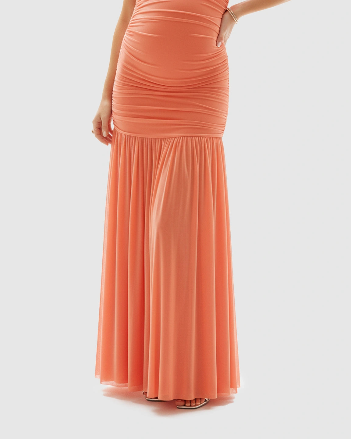 Ruched One-Shoulder Maternity Gown