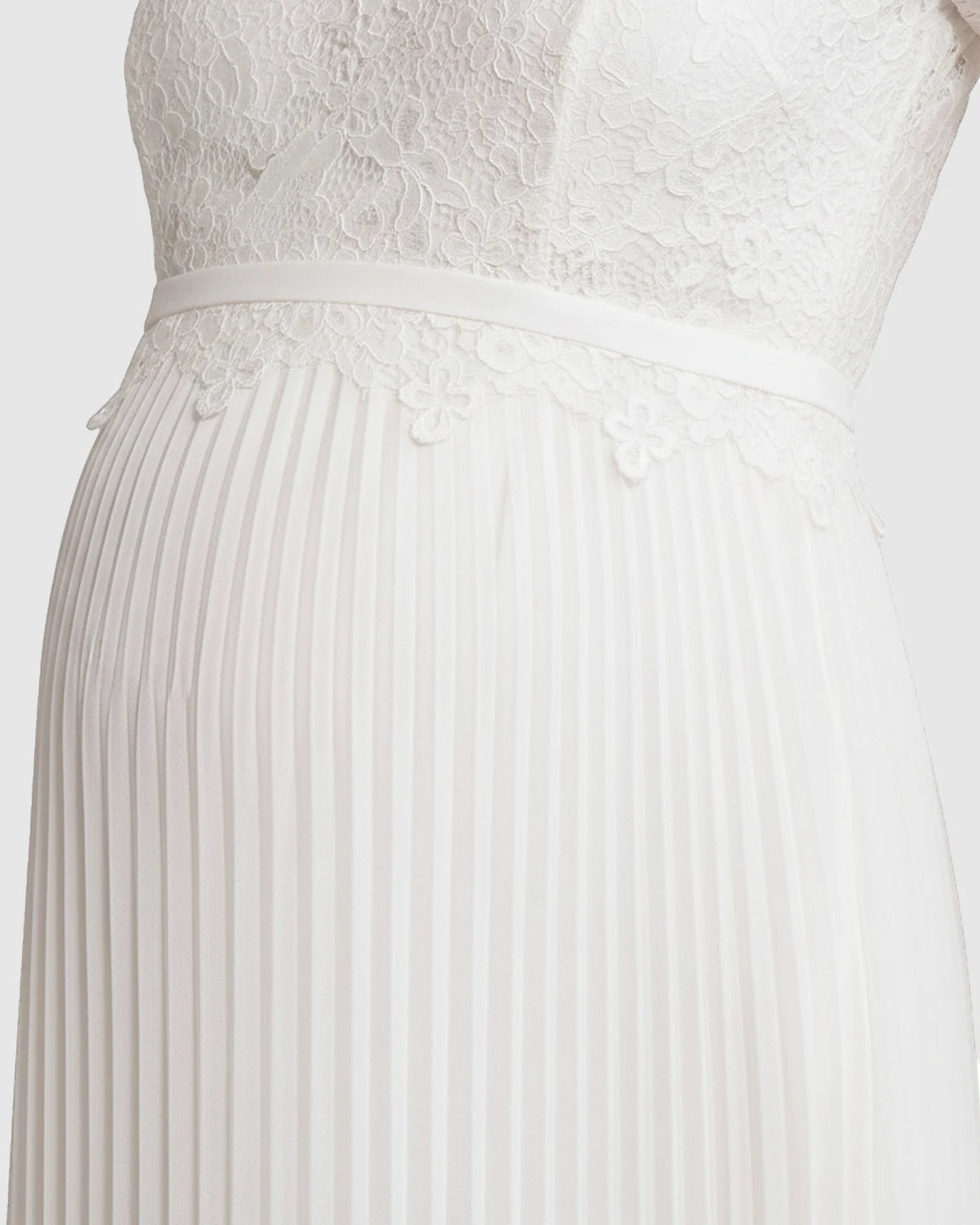 Lace-Sleeve Pleated Maternity Maxi Dress