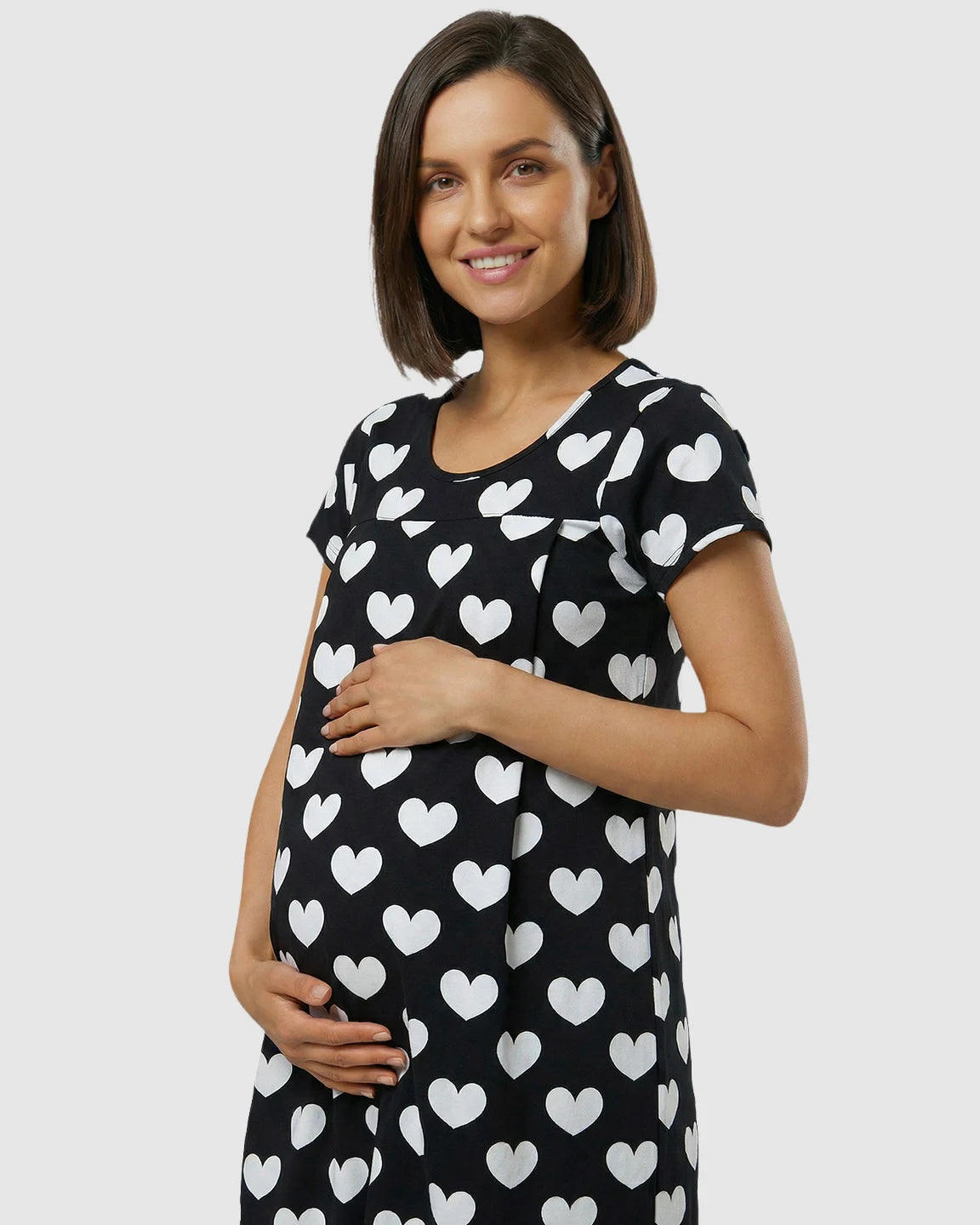 Pure Cotton Heart-Pattern Maternity Nursing Dress