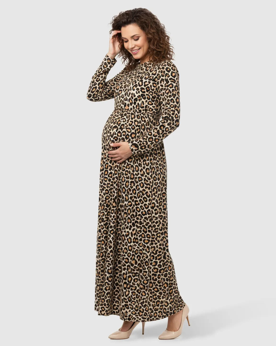Flowing Skirt Leopard Print Maternity Maxi Dress