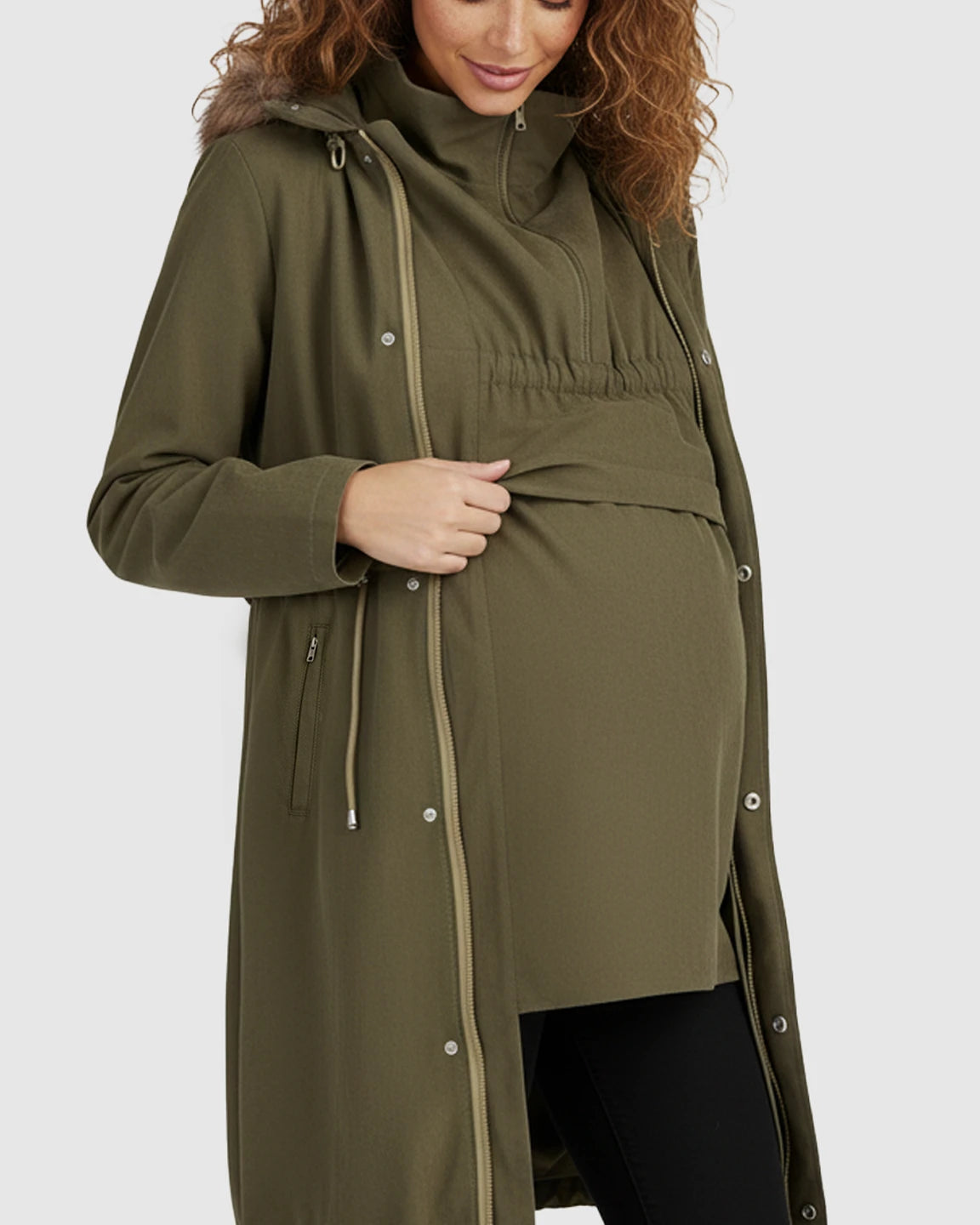 Fur Collar Hooded Long Maternity Jacket