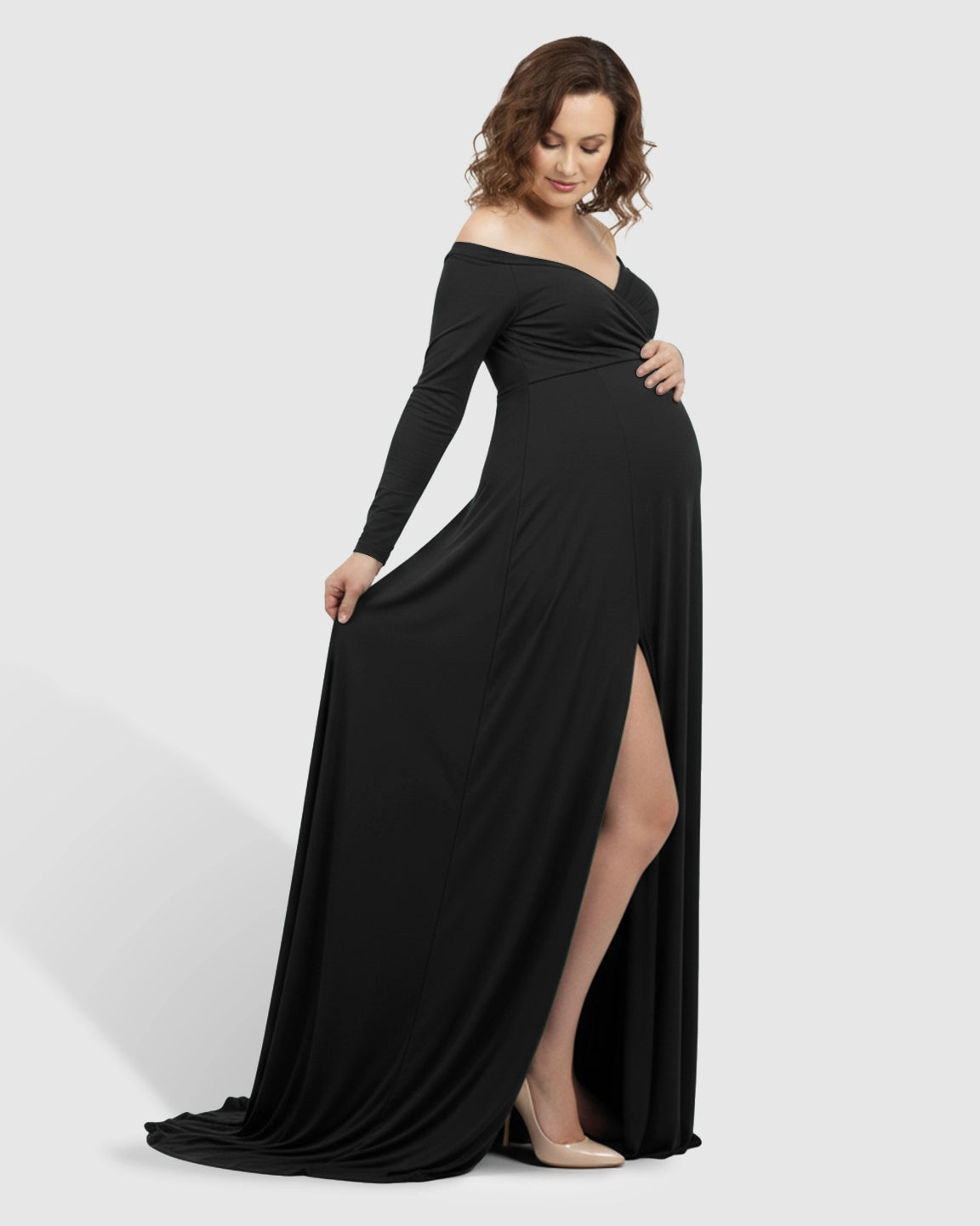 Off-Shoulder Fitted Silhouette Maternity Maxi Dress
