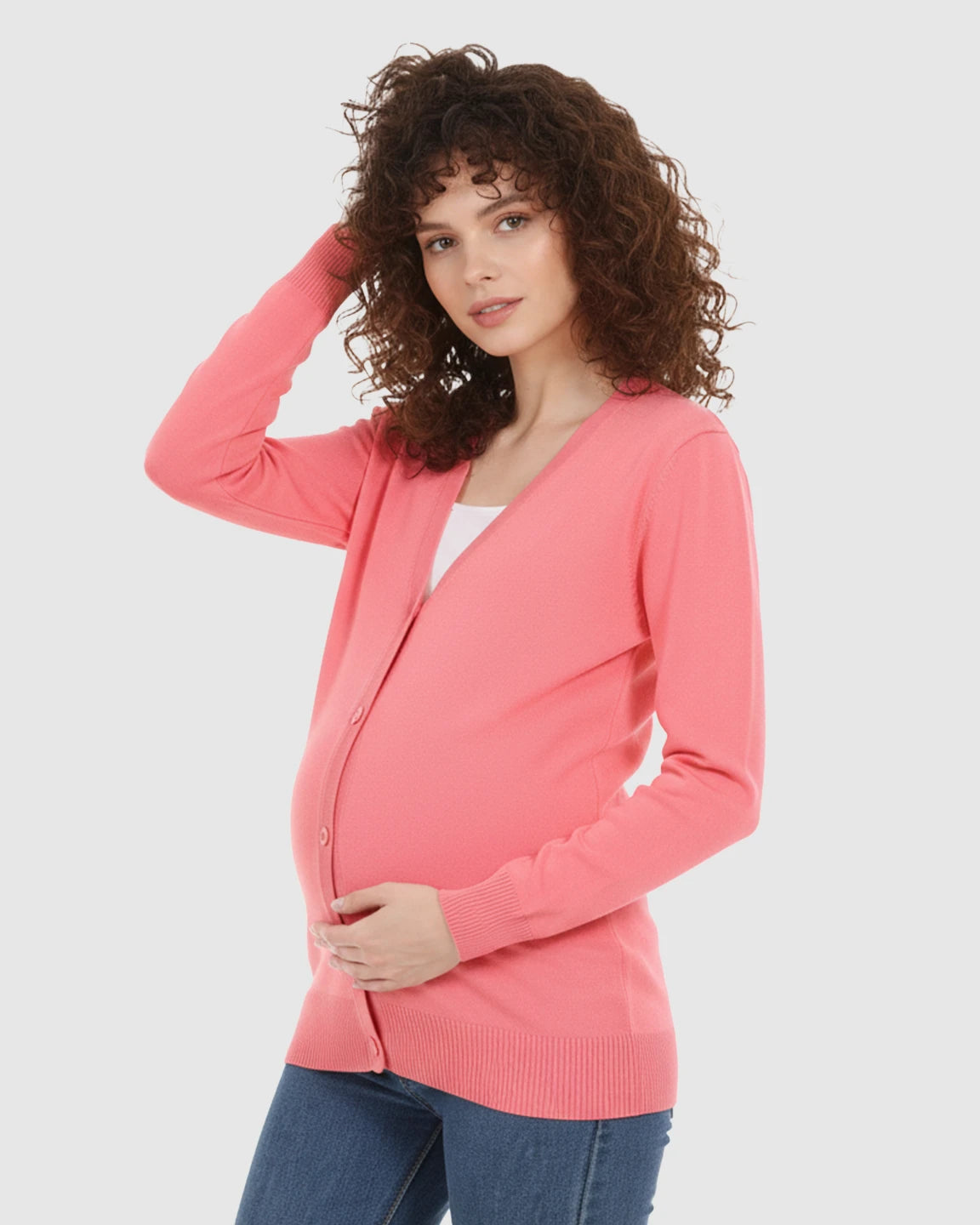 Button-Front V-Neck Maternity Cardigan