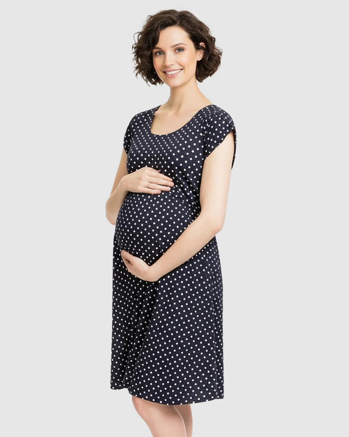 Easy Nursing Access Polka Dot Maternity Dress