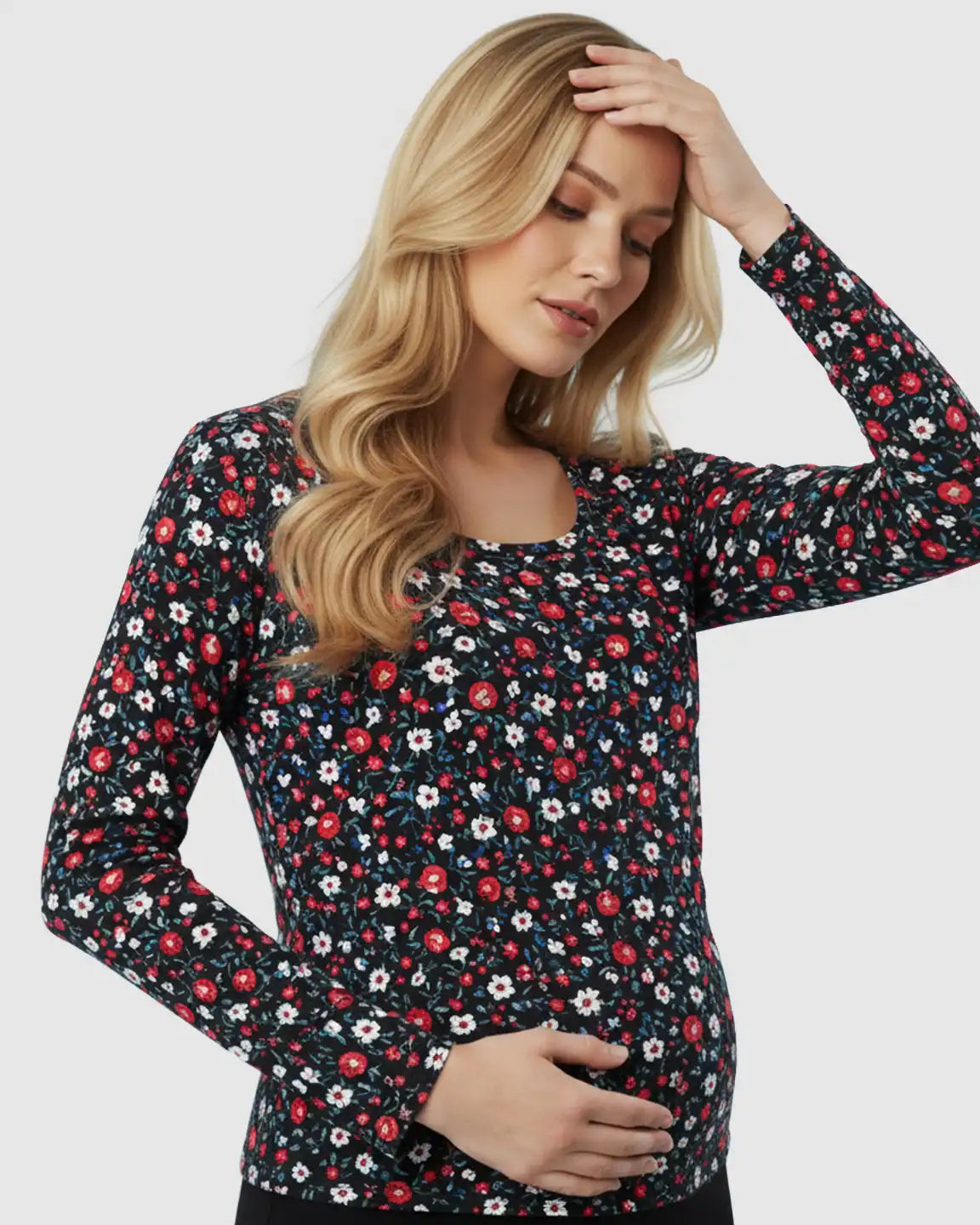 Hidden-Access Floral Nursing Maternity Top