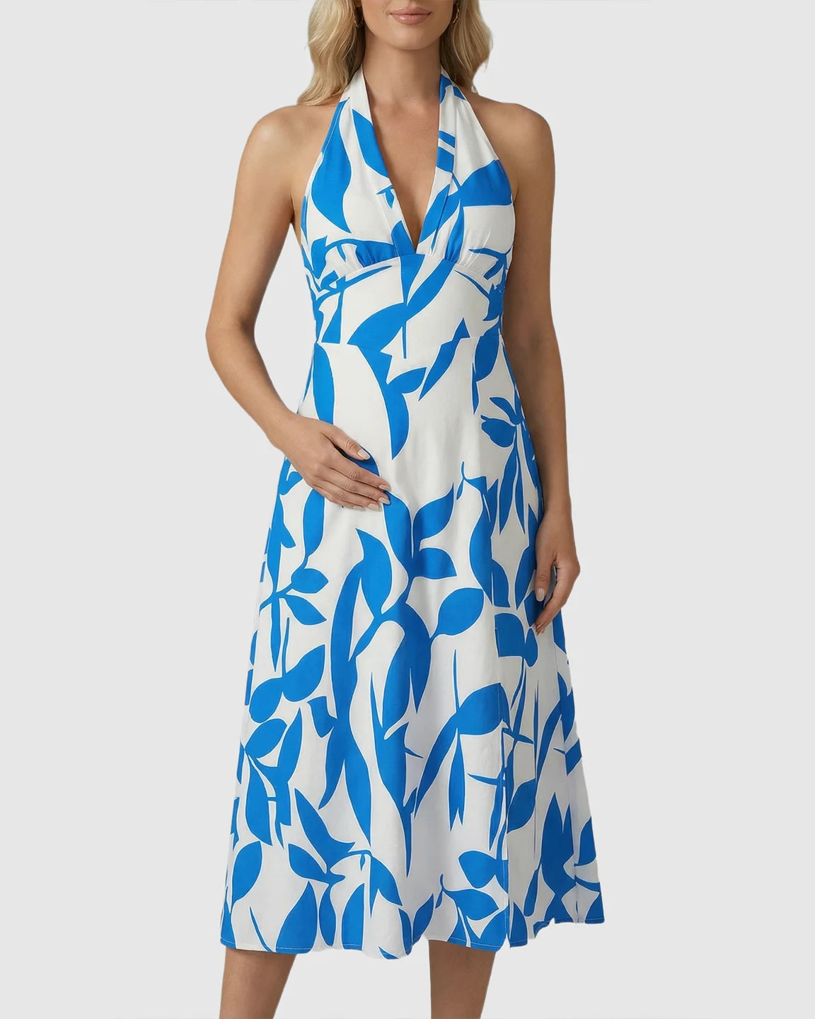 Halter Neck A-line Skirt Maternity Midi Dress