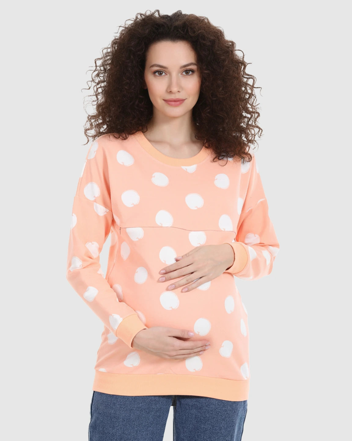 Round Neck Polka Dotted Loose Fit Nursing Sweatshirt