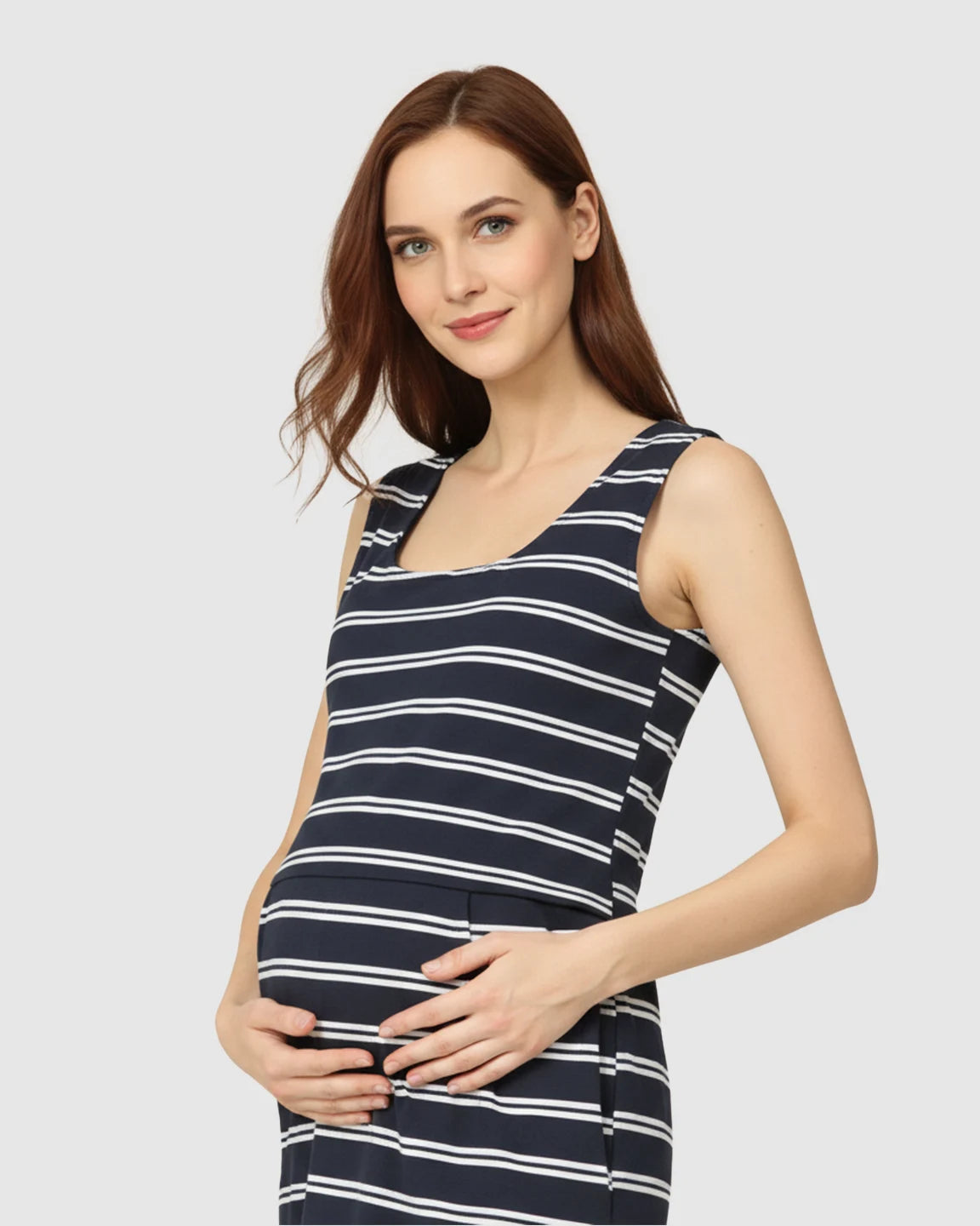 Hidden-Nursing Access Sleeveless Maternity Maxi Dress