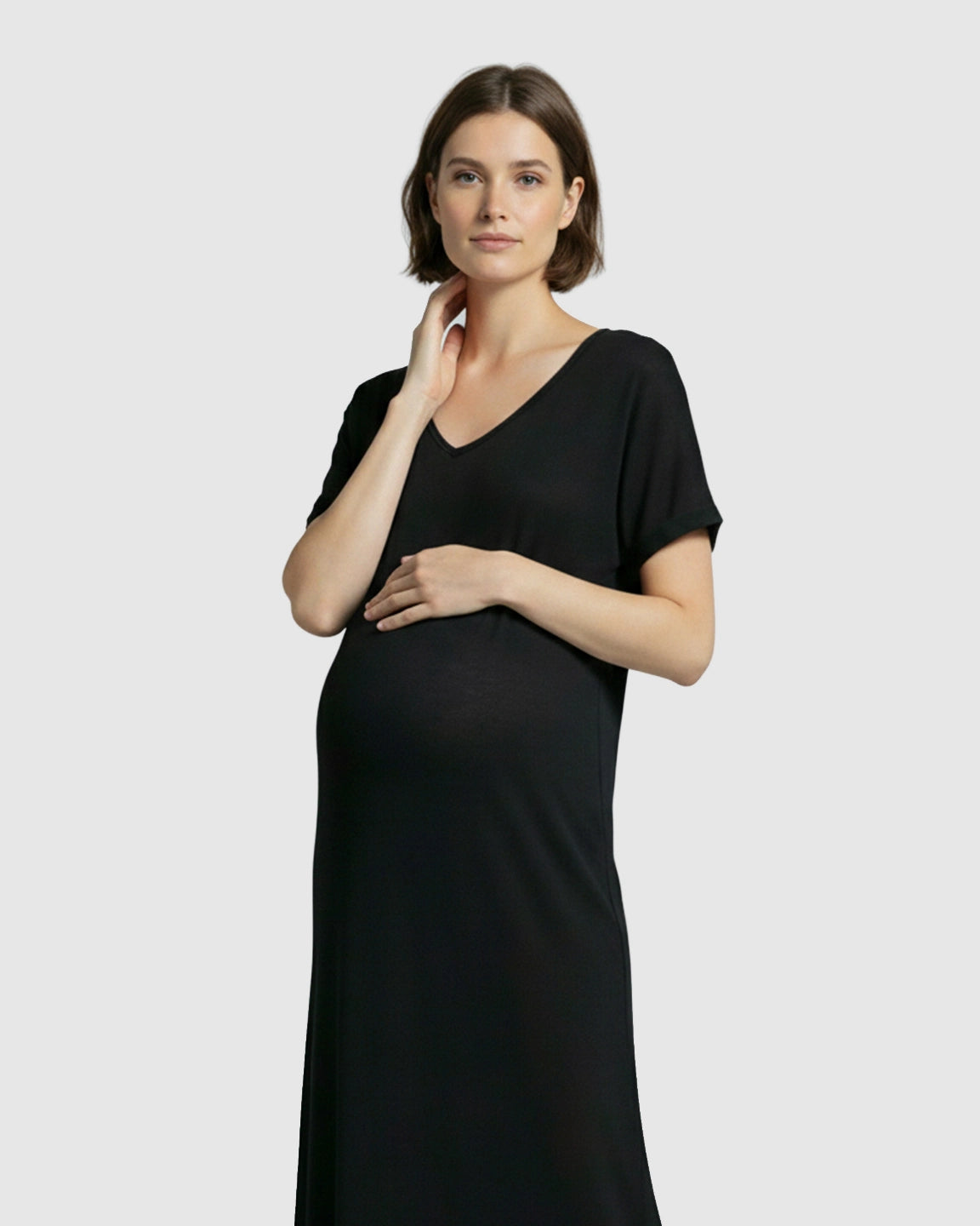 Soft V-Neck Relaxed Fit Maternity Midi Dress
