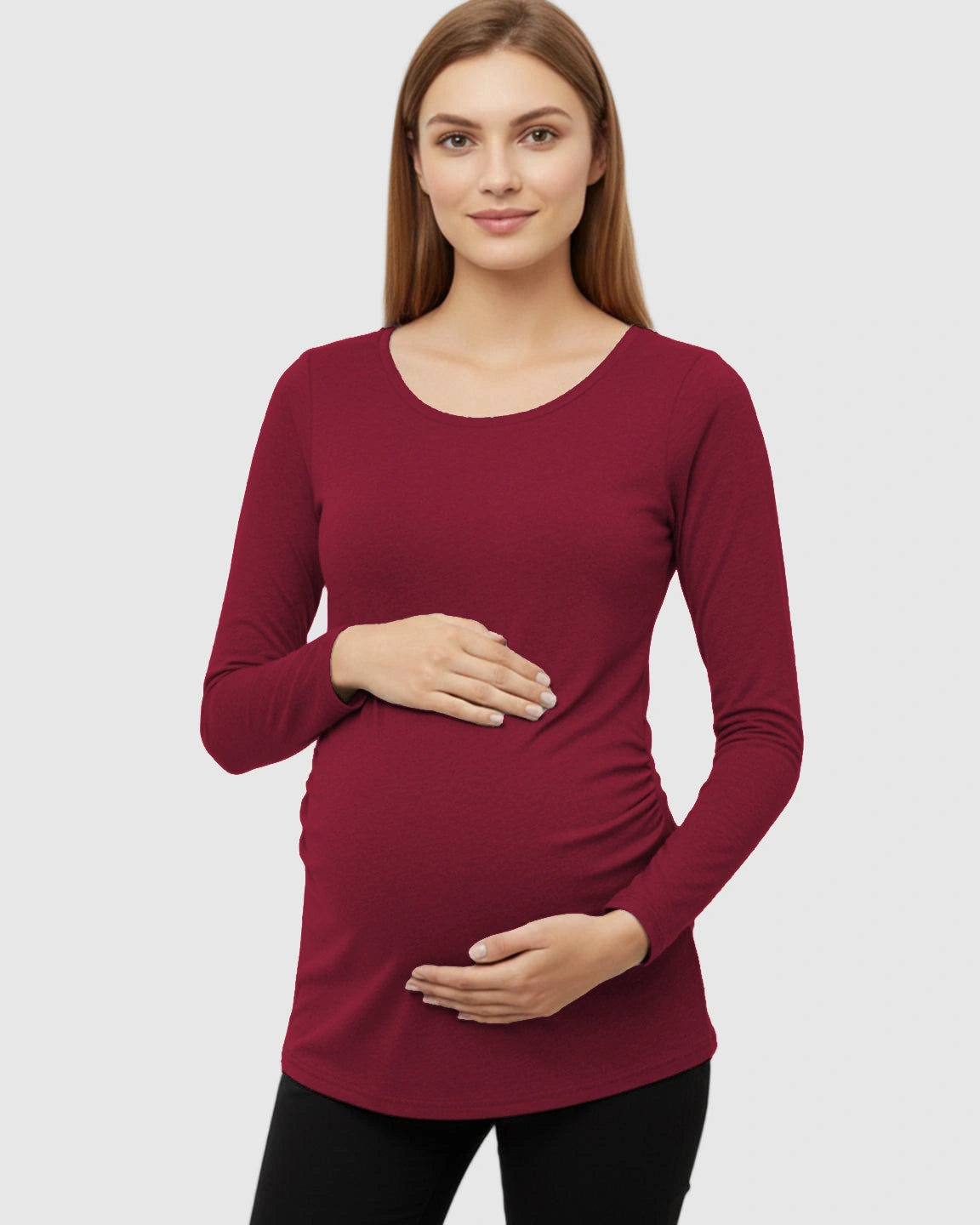 Side-Ruched Slim Fit Long Sleeve Maternity Top