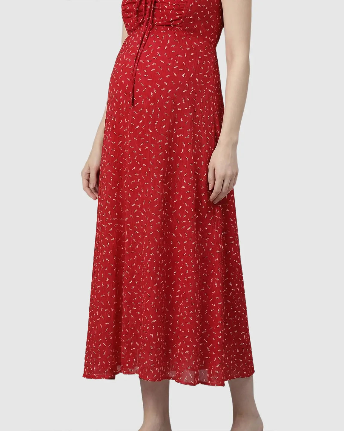 Ruched Drawstring Bust Floral Dress with Chiffon Cardigan