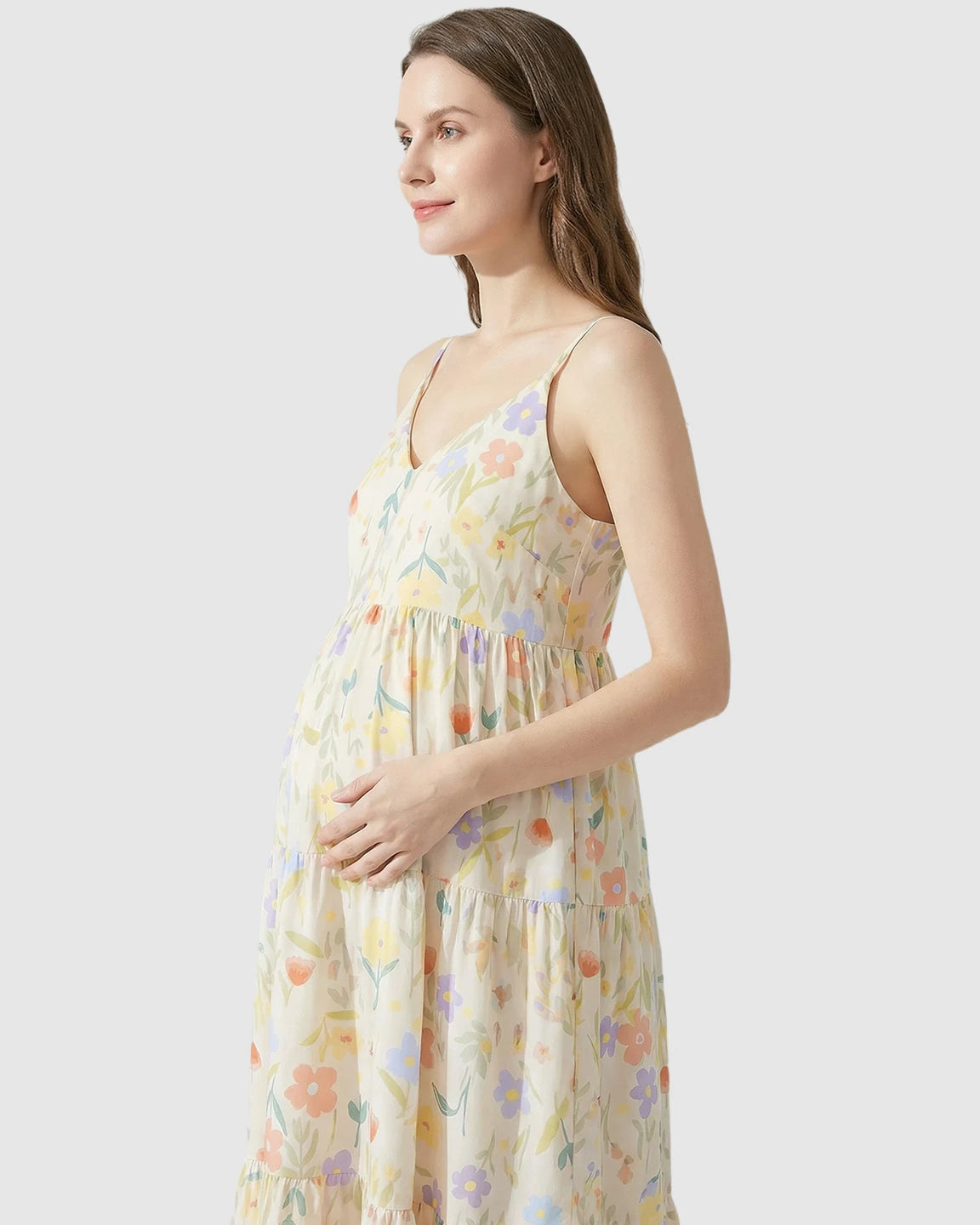 Sleeveless Colorful Flowers Print Maternity Nightdress