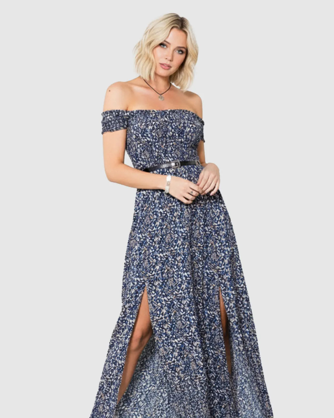 Off-Shoulder Dual Split Maternity Maxi Dress