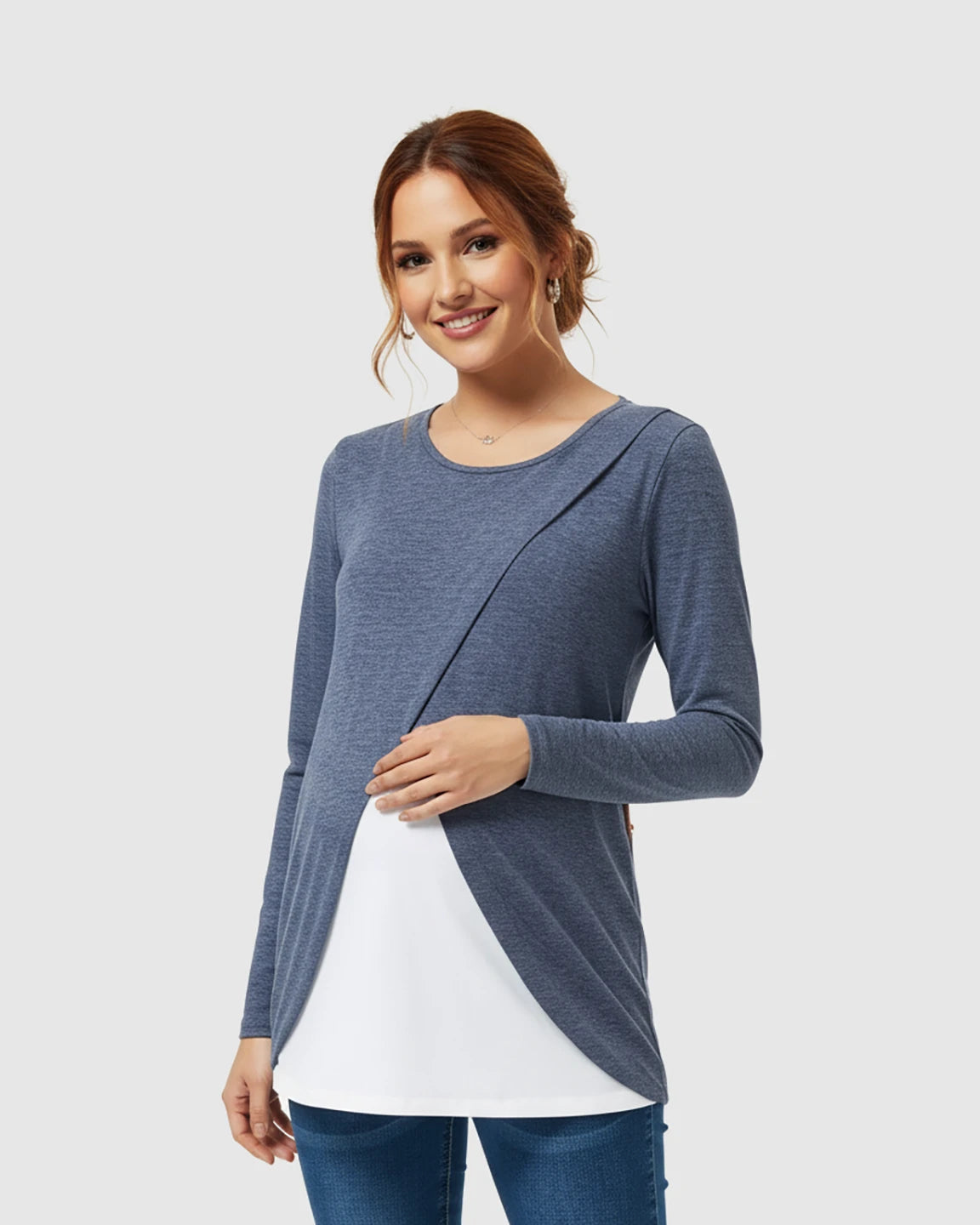 Layered Cross-Front Long Sleeve Nursing Top