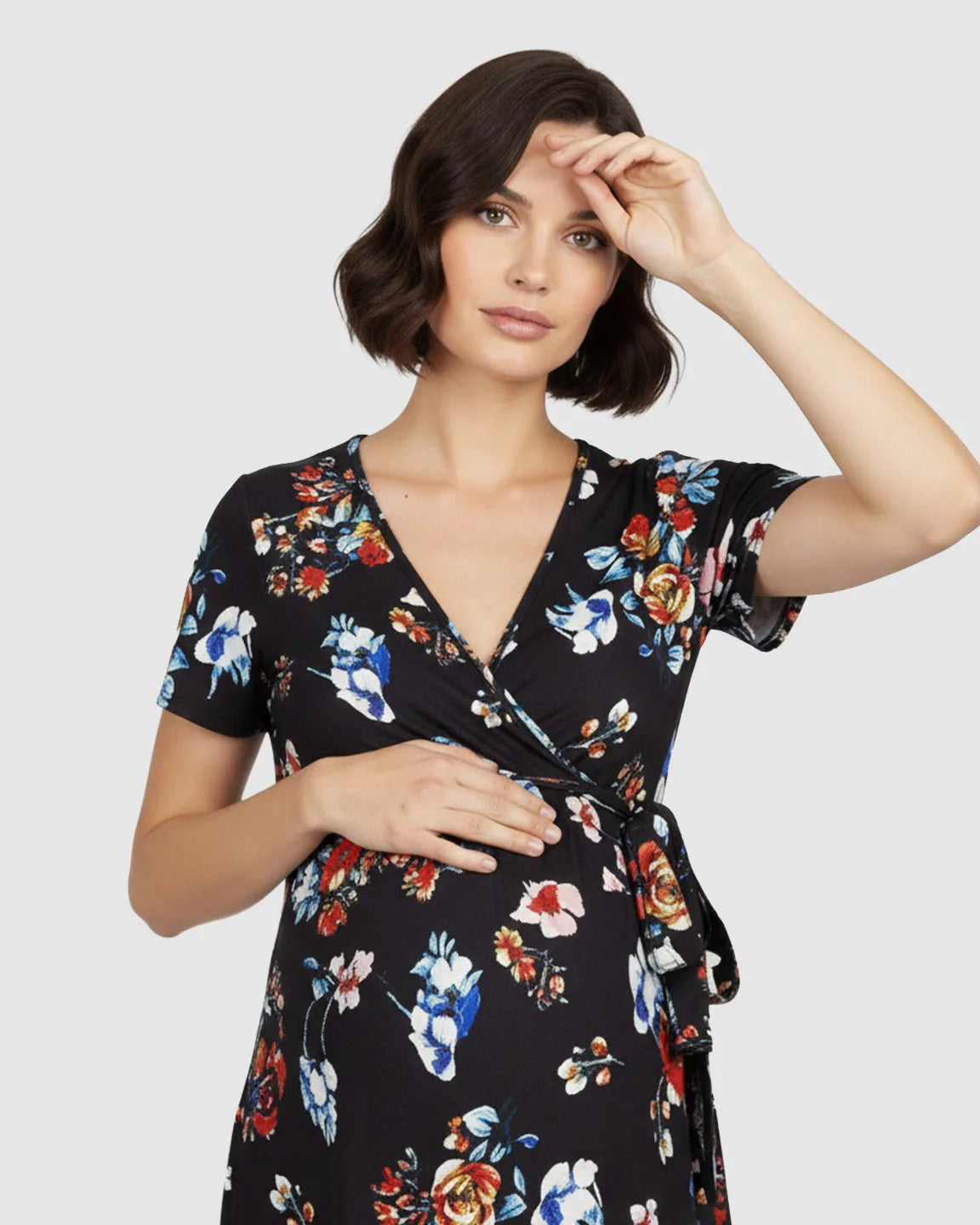 V-Neck Wrap Style Floral Maternity Maxi Dress