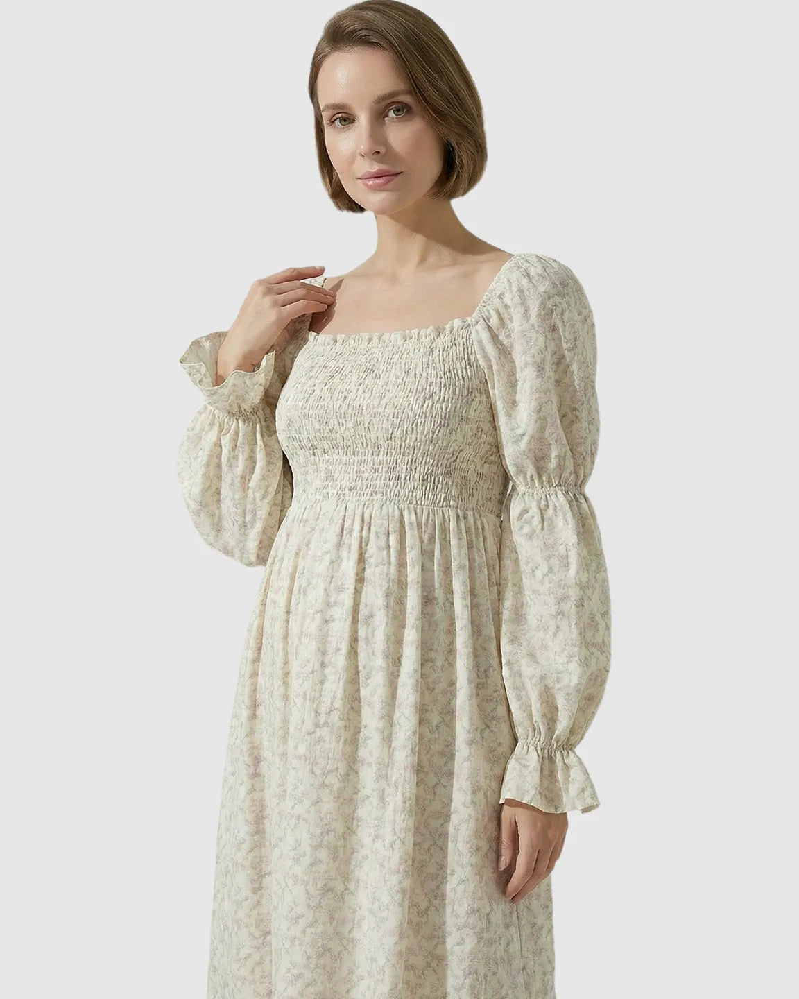 Puff Sleeves Floral Print Maternity Maxi Dress