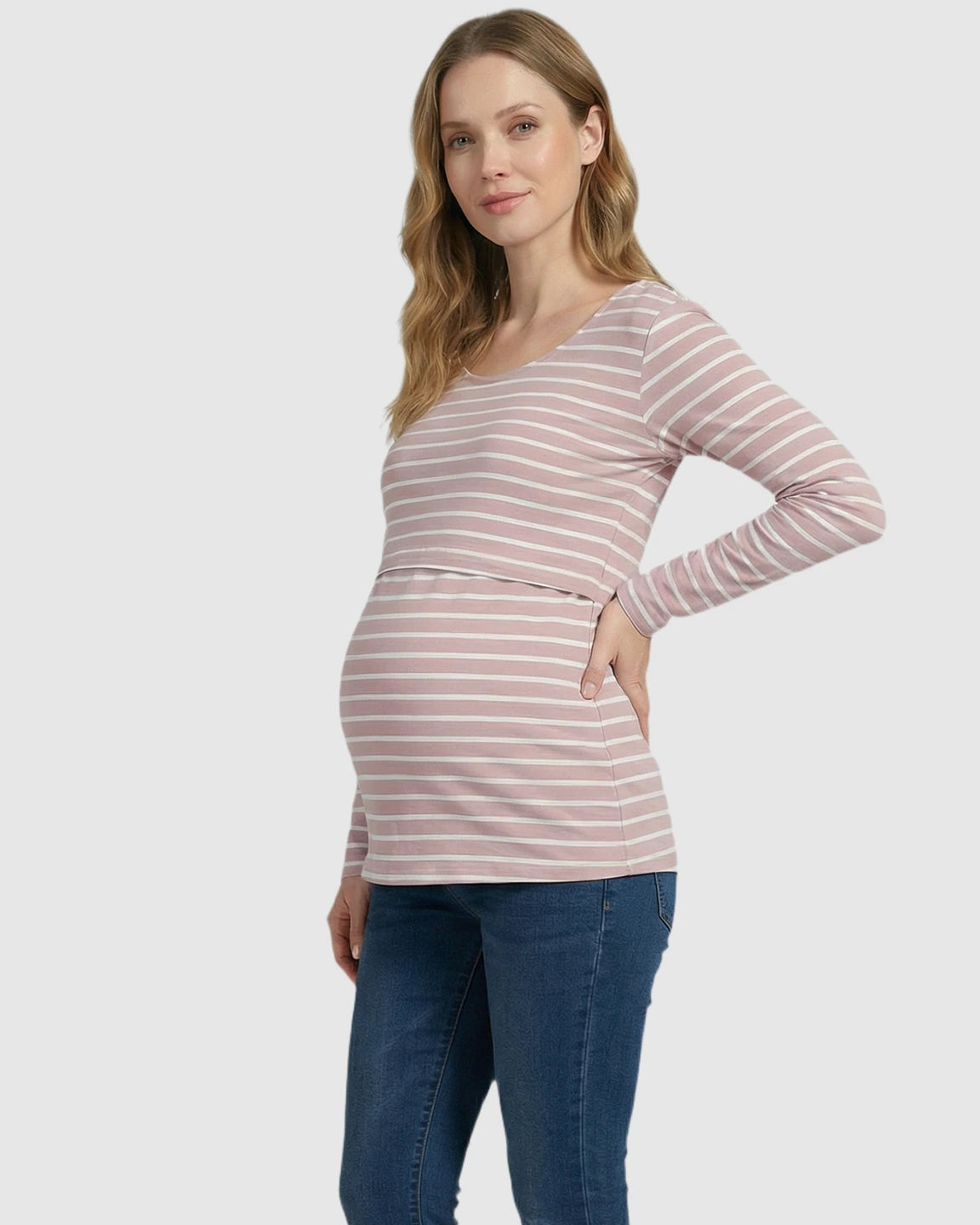 Round Neck Stripe Pull-up Maternity & Nursing Top