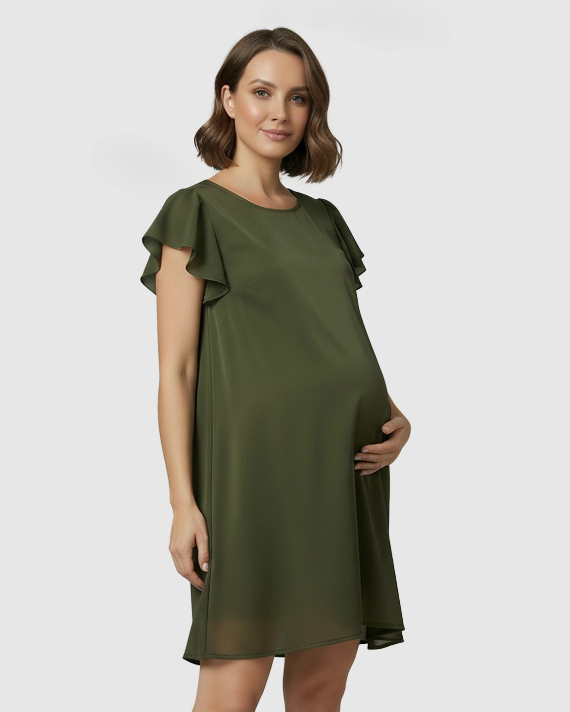 Ruffle Sleeves Shift Silhouette Maternity Mini Dress