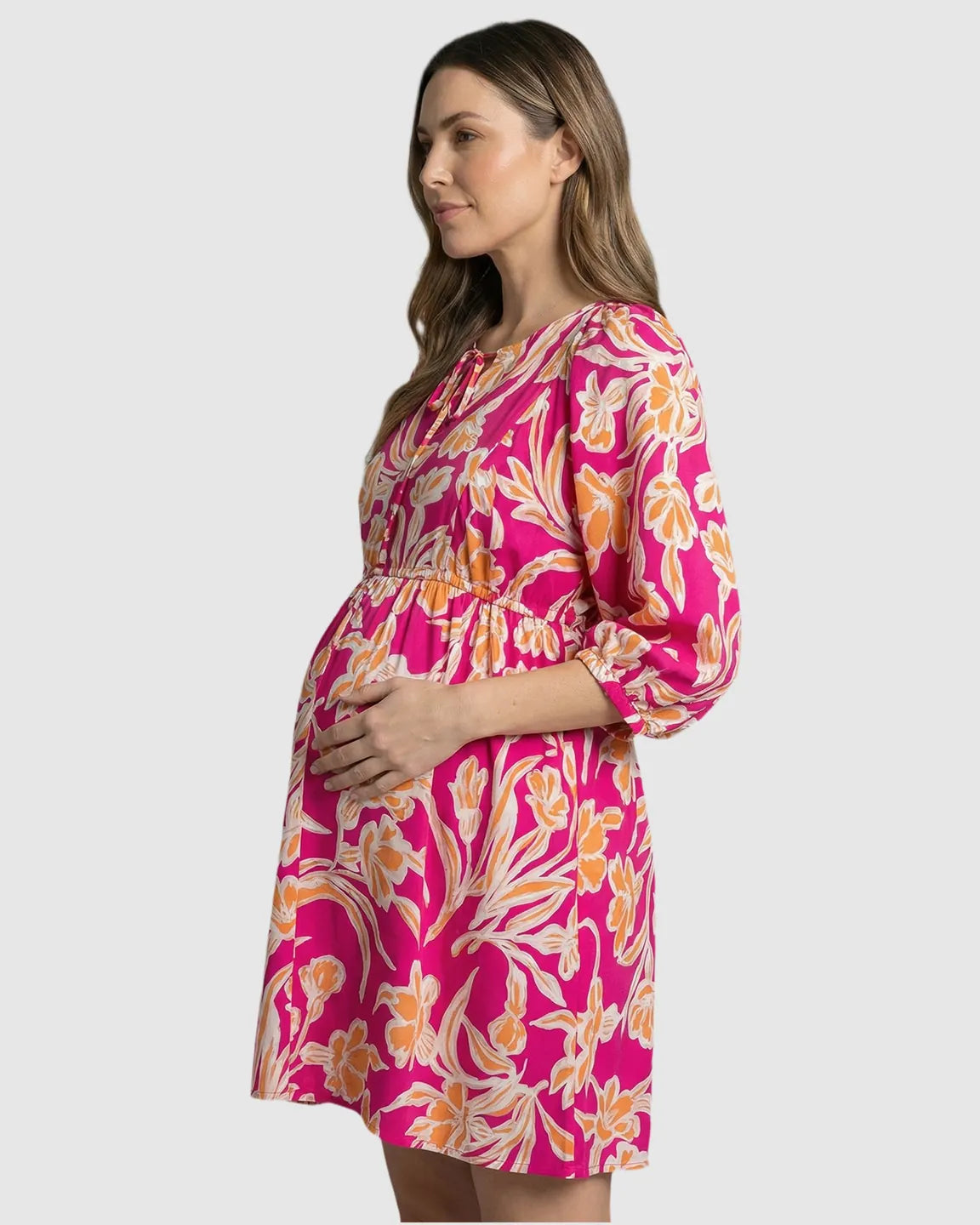 Lantern Sleeve Loose Fit Maternity Mini Dress