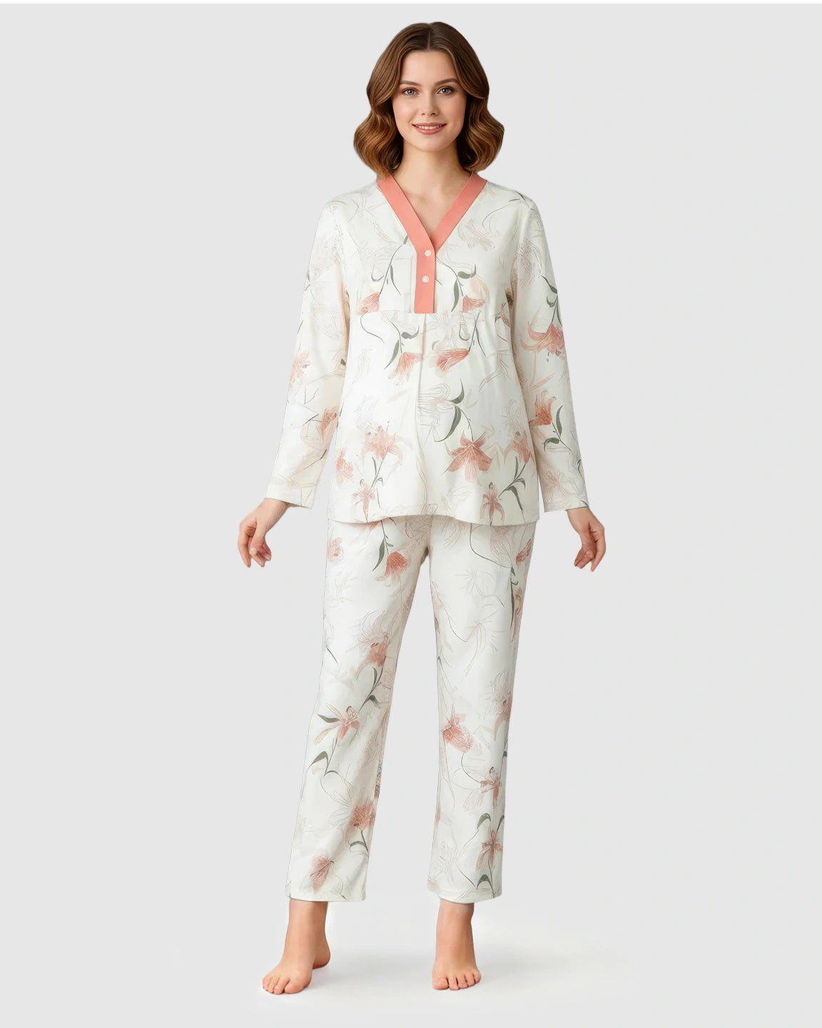 Button-Front Floral Print Maternity Loungewear Set