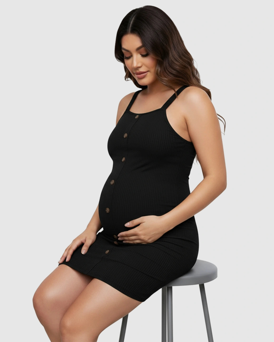 Ribbed Button-Front Bodycon Maternity Short Dress