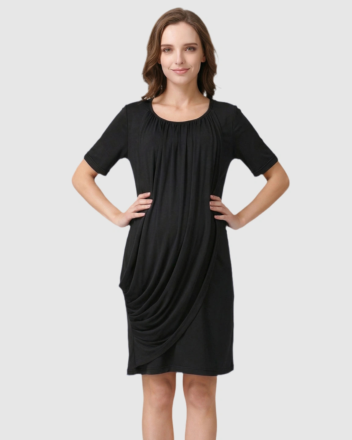 Hidden Nursing Access Draped Maternity Short Dress